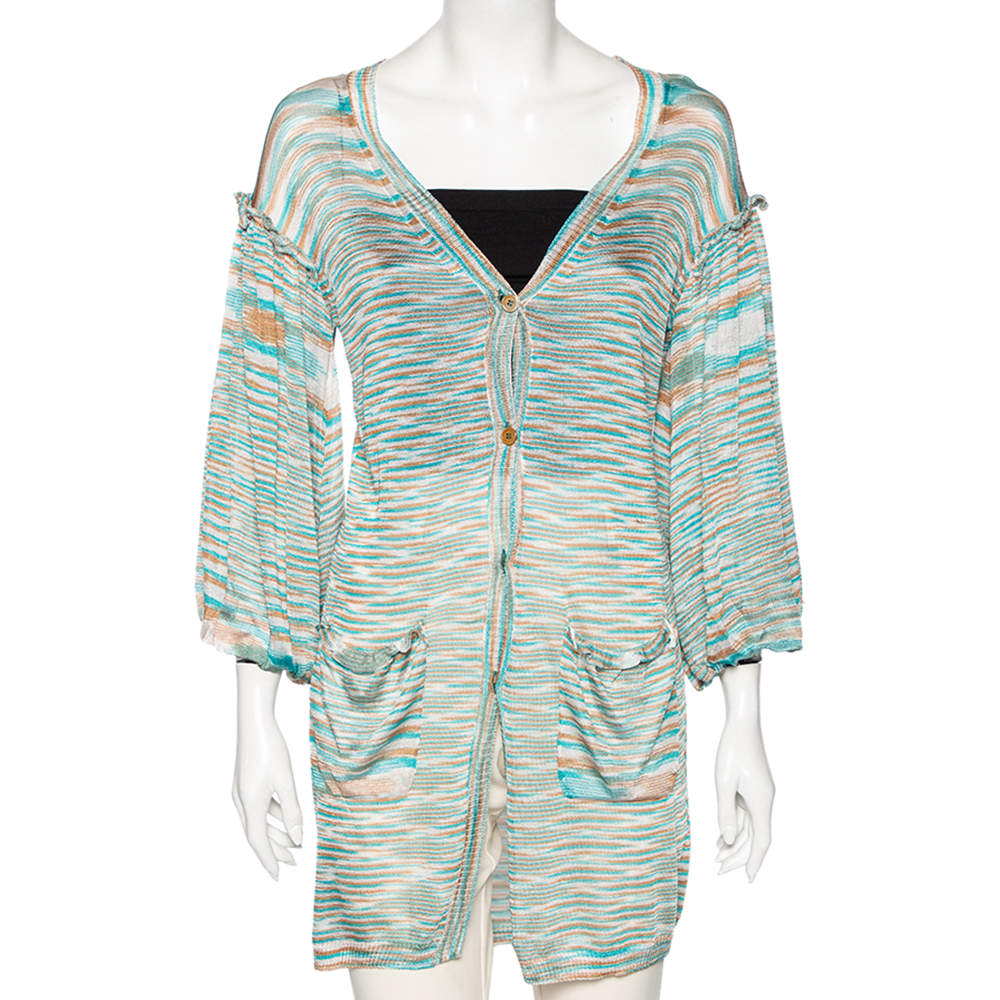 Pre Owned Missoni Multicolor Striped Knit Button Front Cardigan M