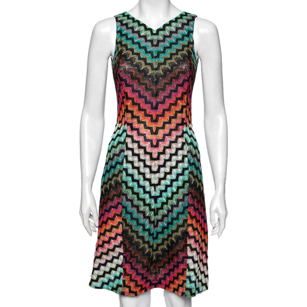 Pre Owned Missoni Multicolored Zig-Zag Patterned Knit Sleeveless Dress S