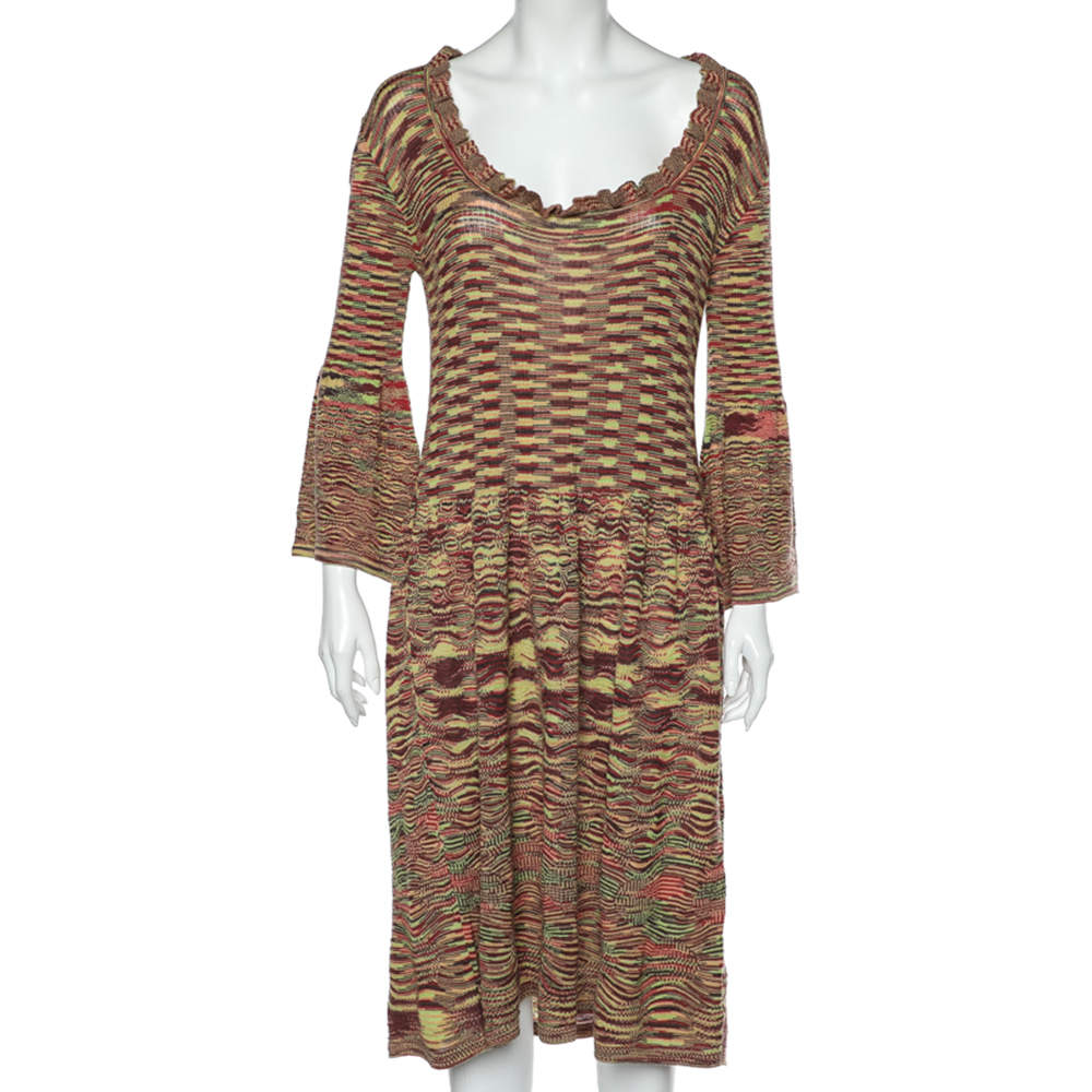 Missoni Multicolor Patterned Wool Knit Midi Dress L