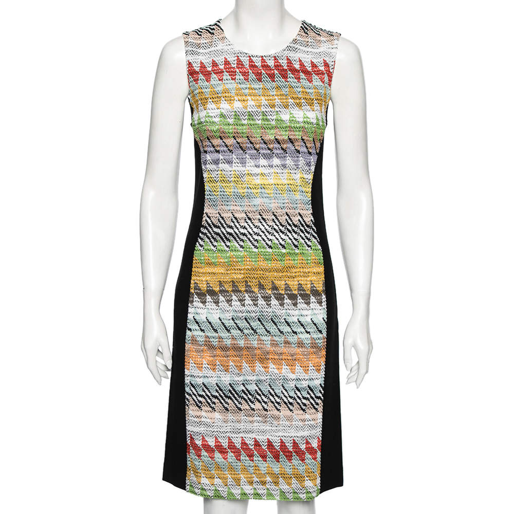 Pre Owned Missoni Multicolored Chevron Paneled Knit Sleeveless Bodycon Dress M