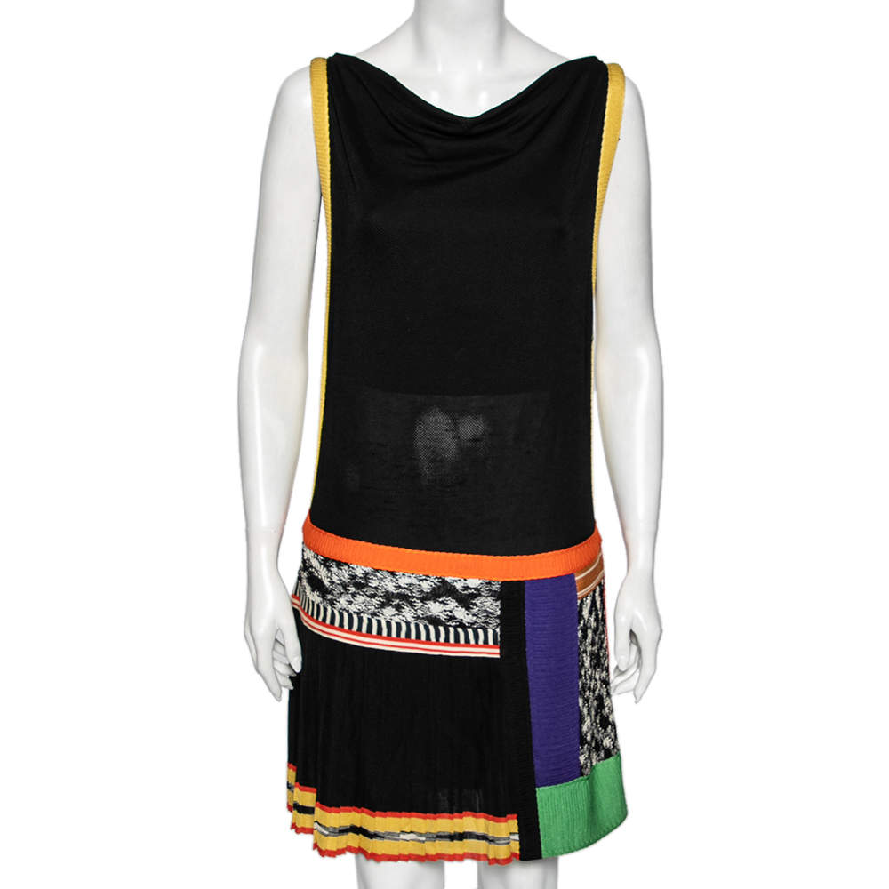 Pre Owned Missoni Multicolored Pique Knit Paneled Sleeveless Dress M