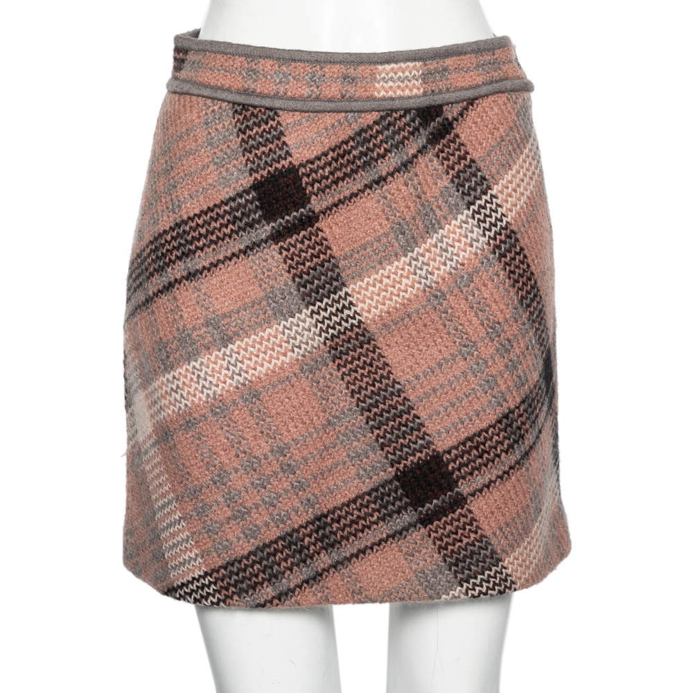 Pre Owned Missoni Pink Patterned Braided Knit Mini Skirt M