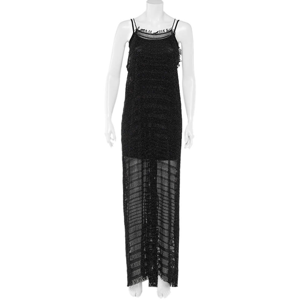 Pre Owned Missoni Black Lurex Crochet Knit Maxi Dress M