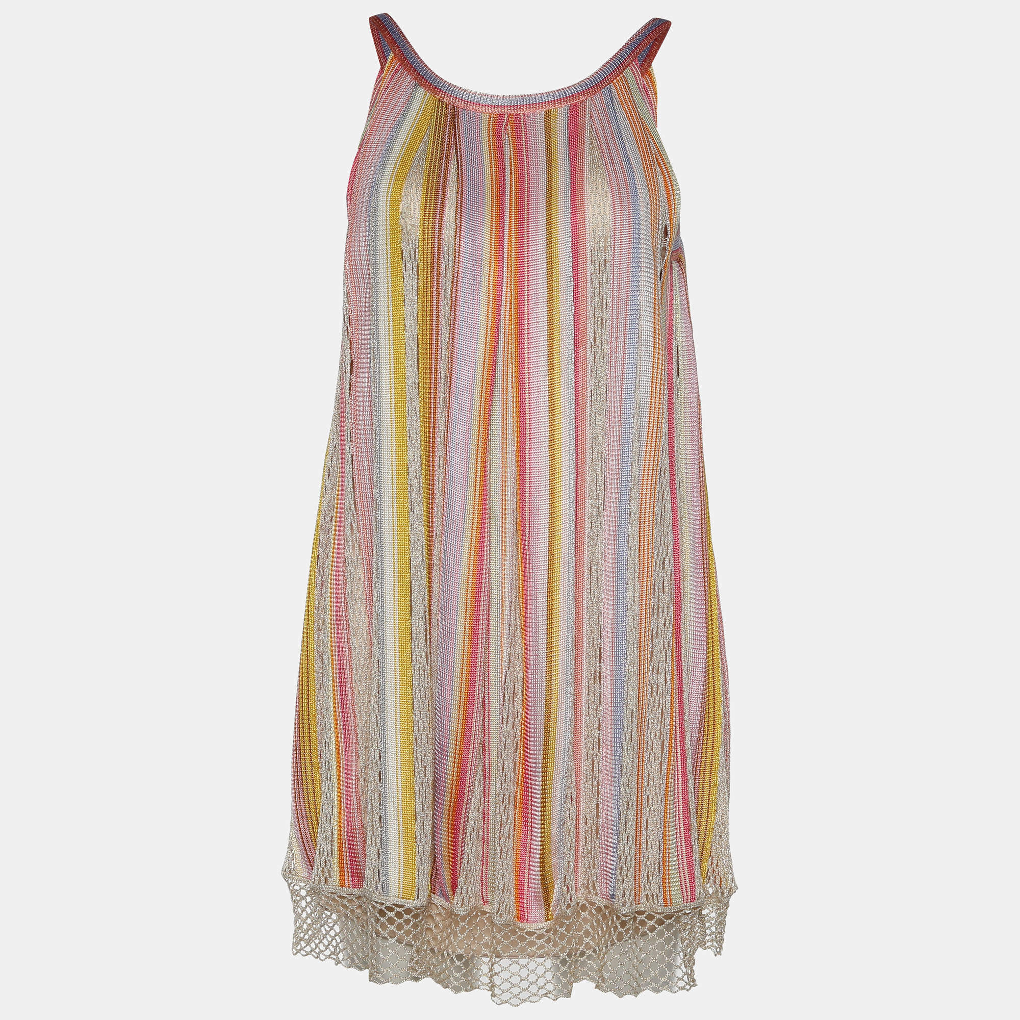 Pre Owned Missoni Multicolor Stripe Knit Flared Mini Dress S