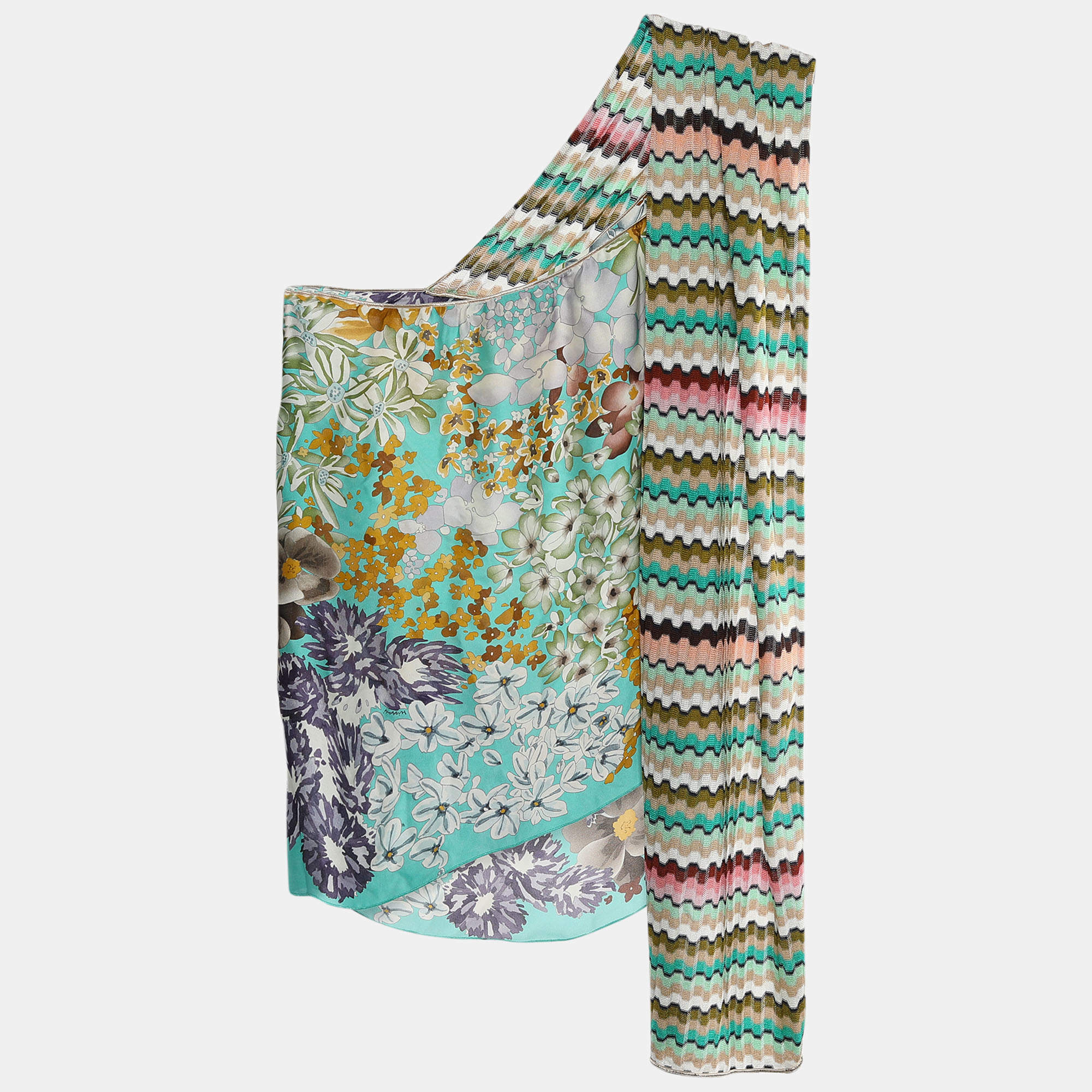 Pre Owned Missoni Multicolor Floral Printed Silk and Knit Paneled Off Shoulder Top S