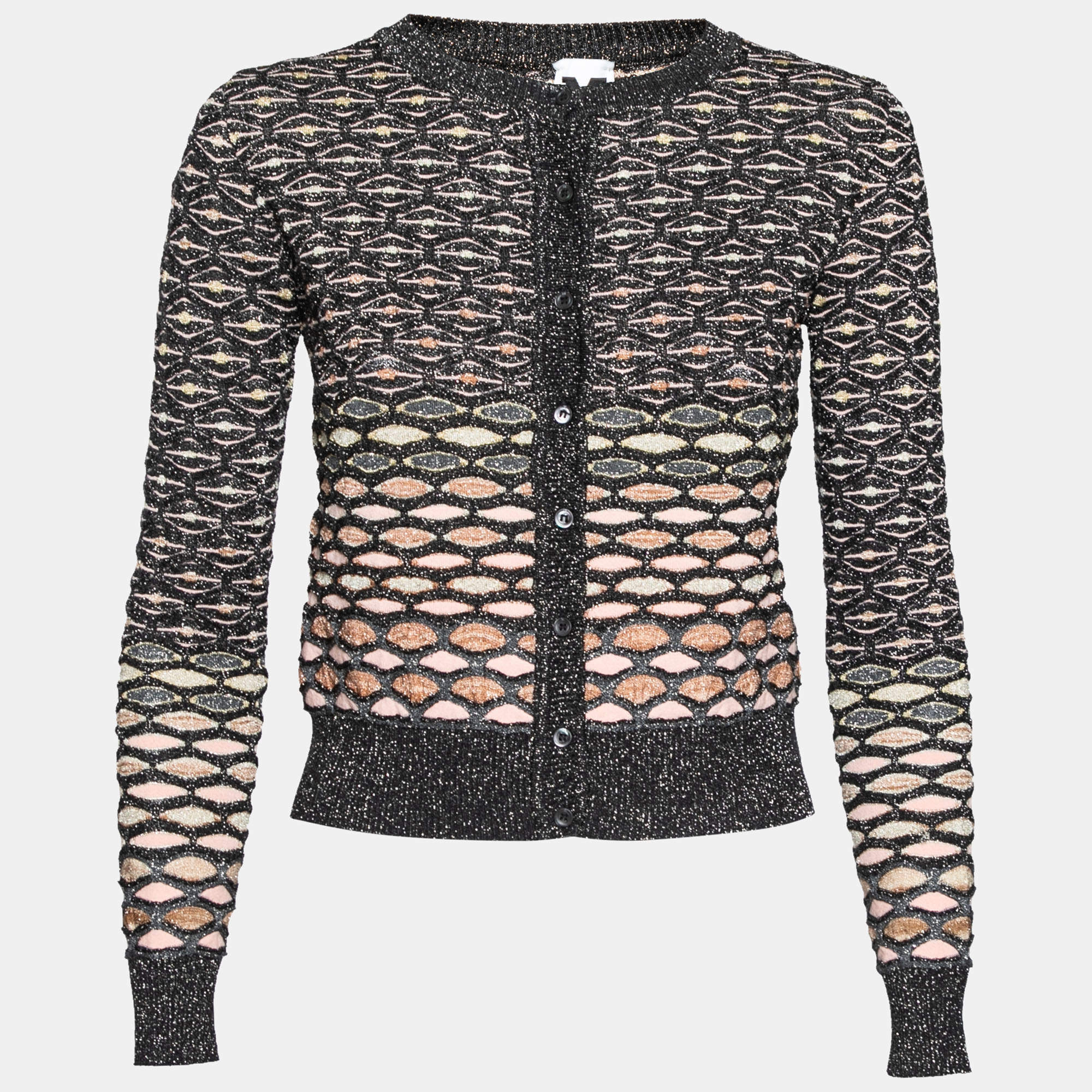 Pre Owned Missoni Multicolor Metallic Textured Knit Button Front Cardigan S