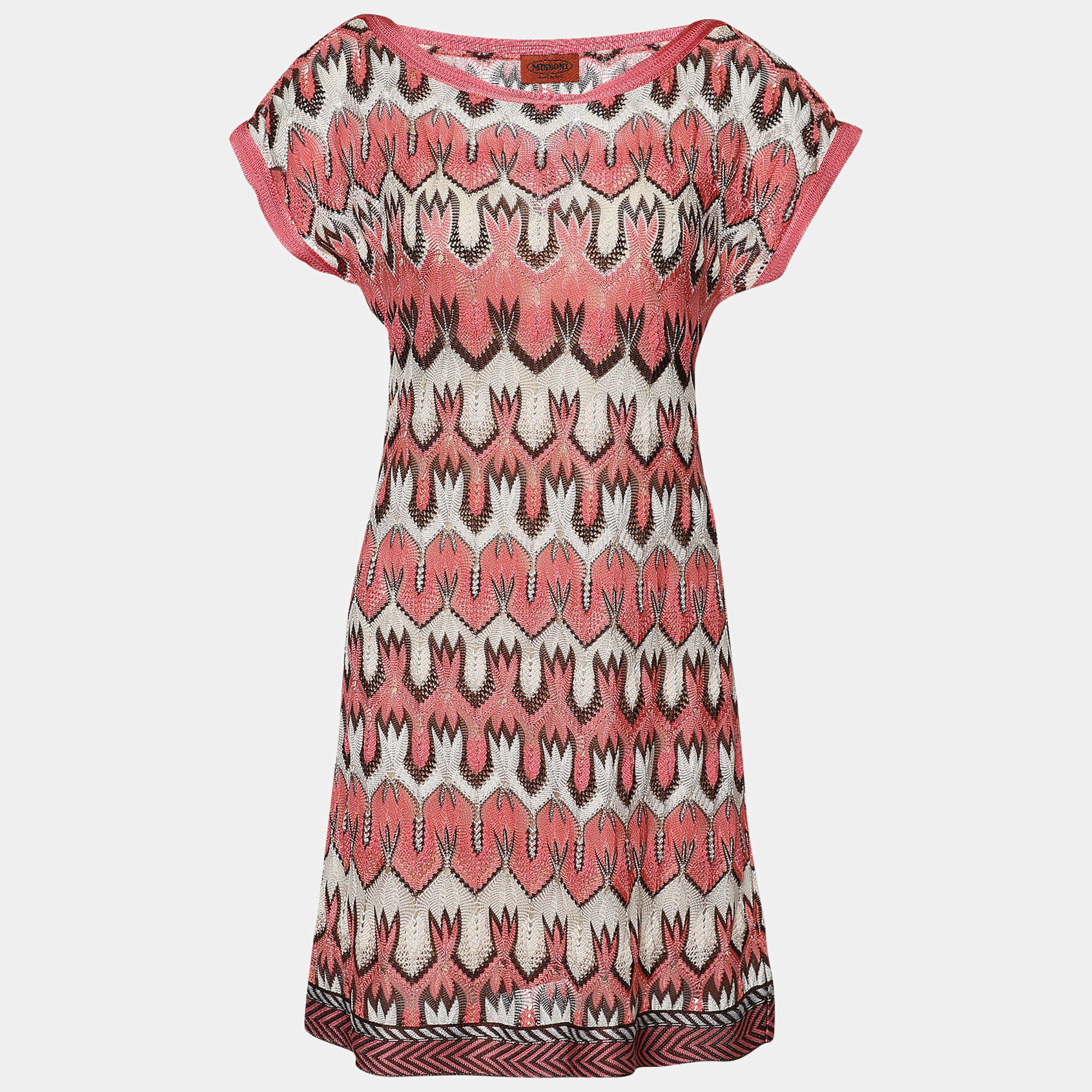 Pre Owned Missoni Multicolor Patterned Knit Crew Neck Dress M