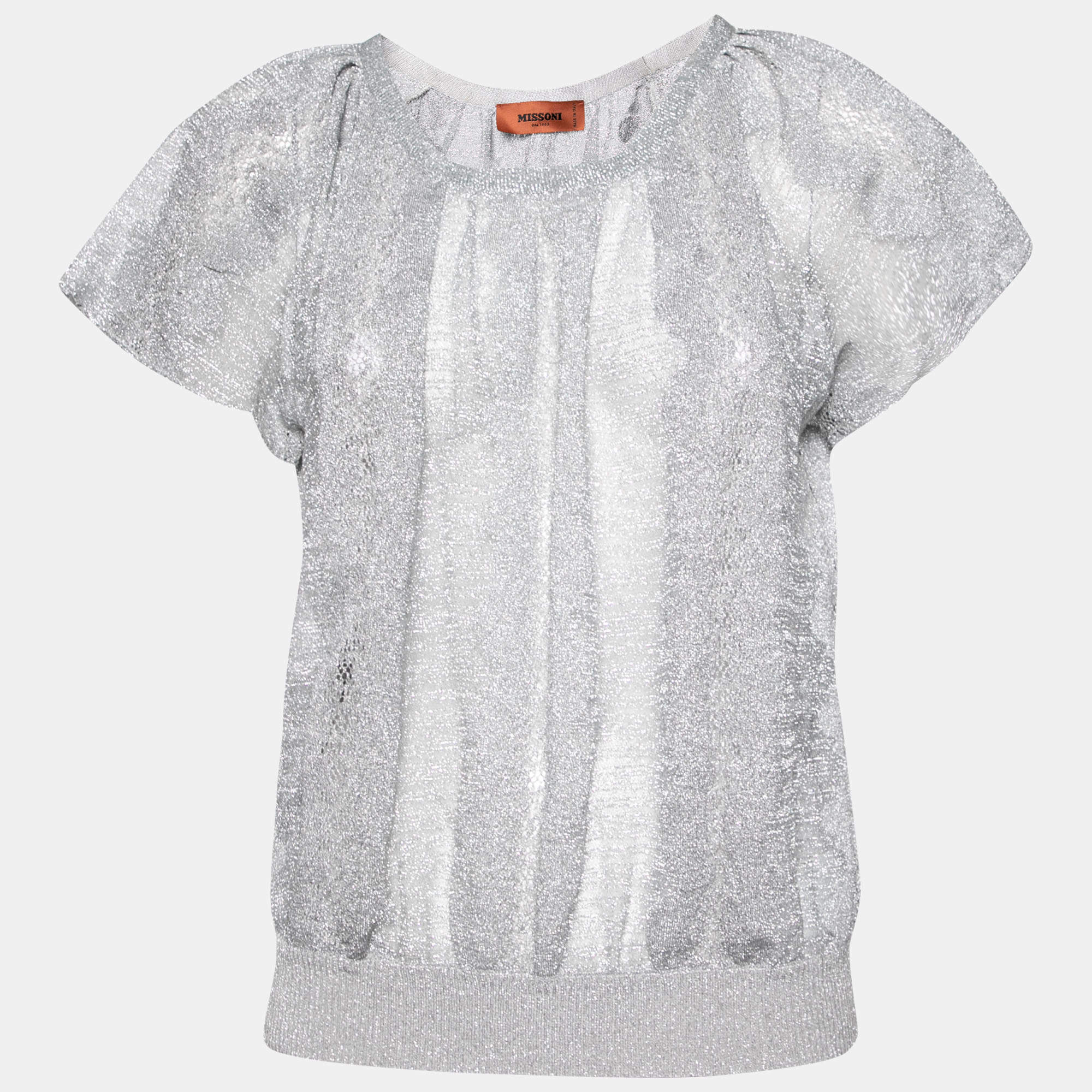 Missoni Silver Textured Lurex Knit Top M