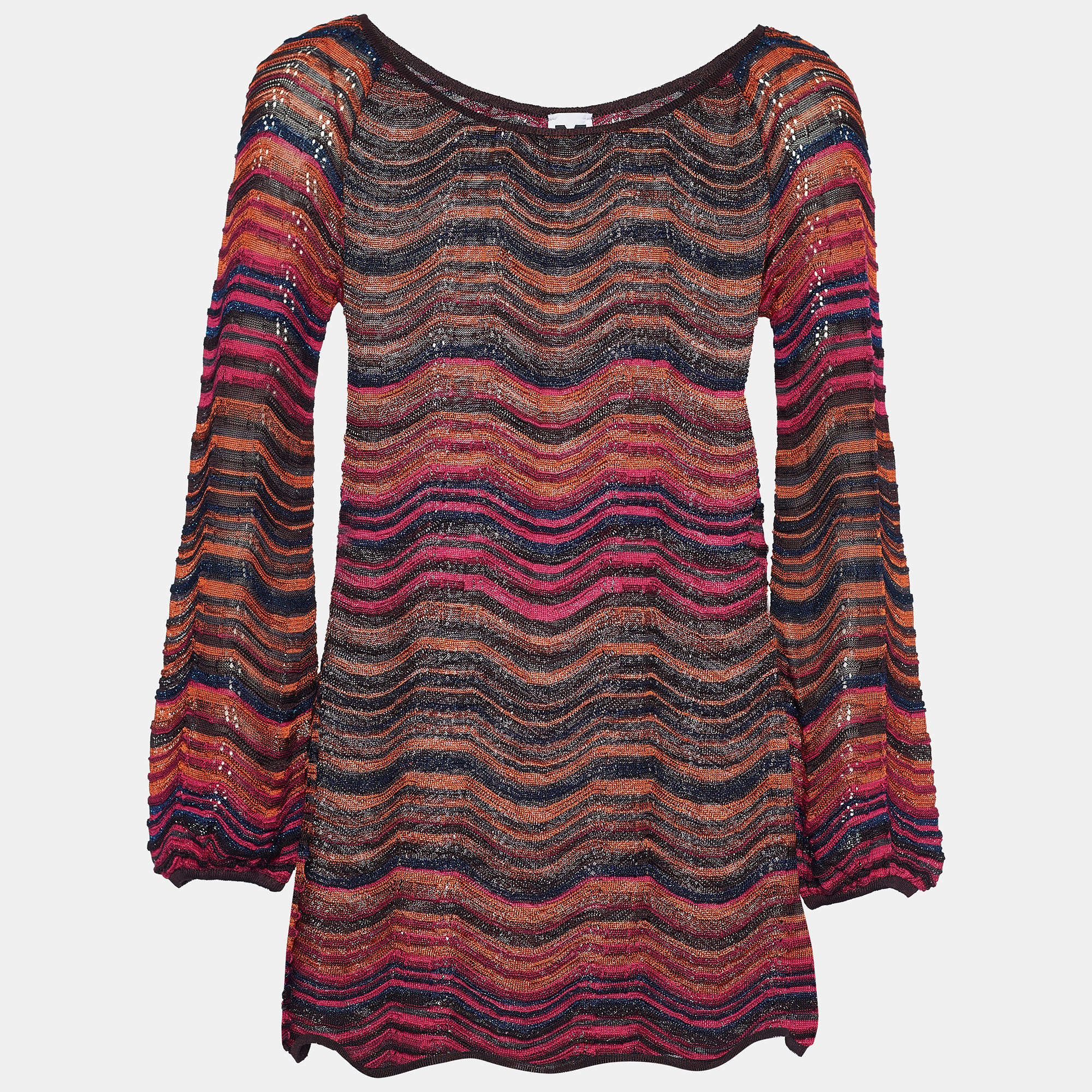Pre Owned M Missoni Multicolor Wave Patterned Jacquard Tunic Top S