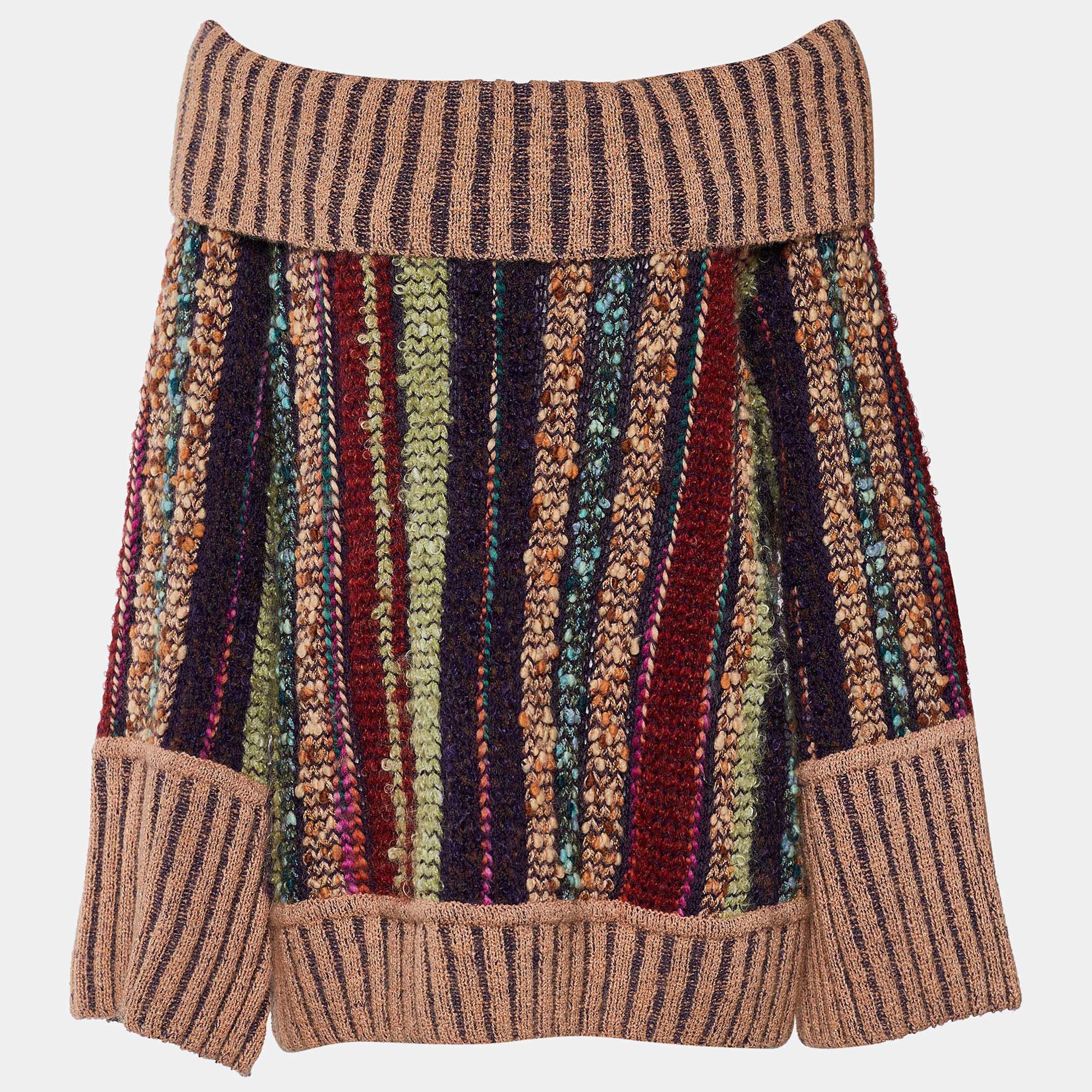 Pre Owned Missoni Multicolor Striped Wool & Mohair Knit Cowl Neck Sweater L