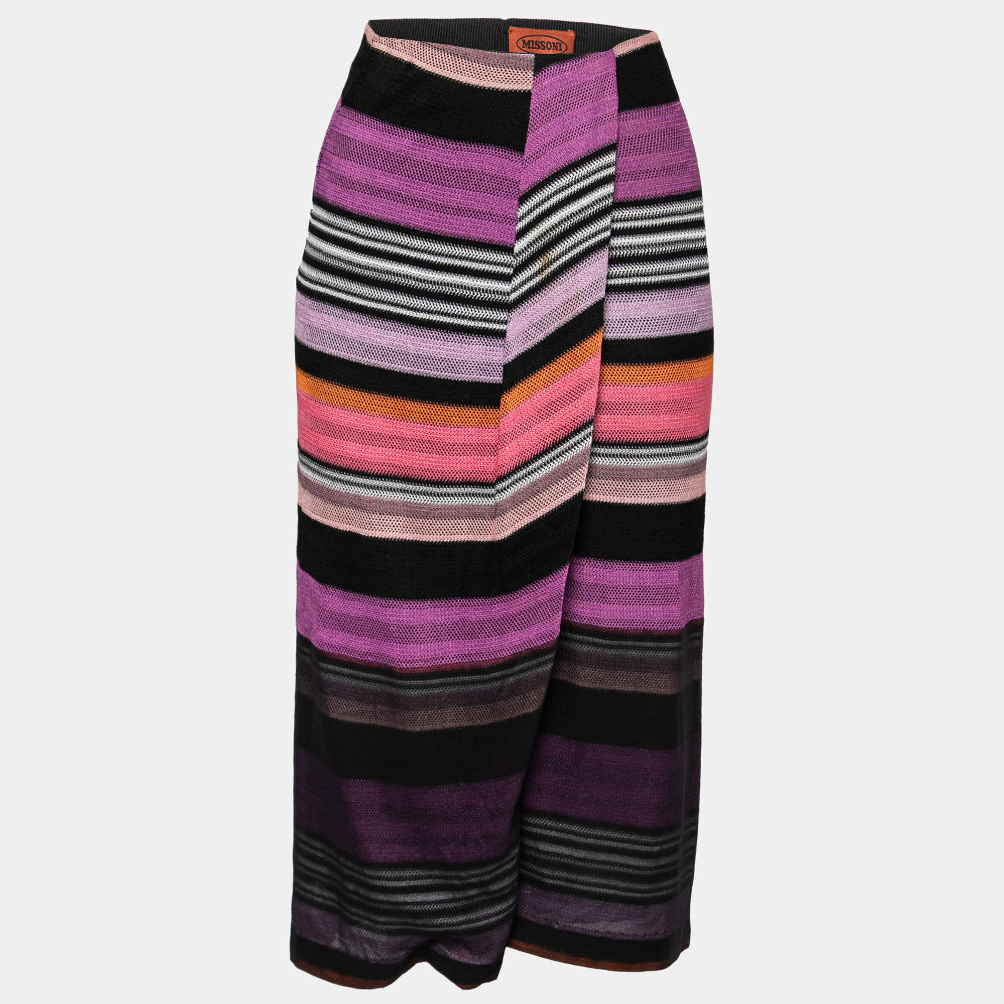 Pre Owned Missoni Multicolor Striped Knitted Slit Detail Skirt S