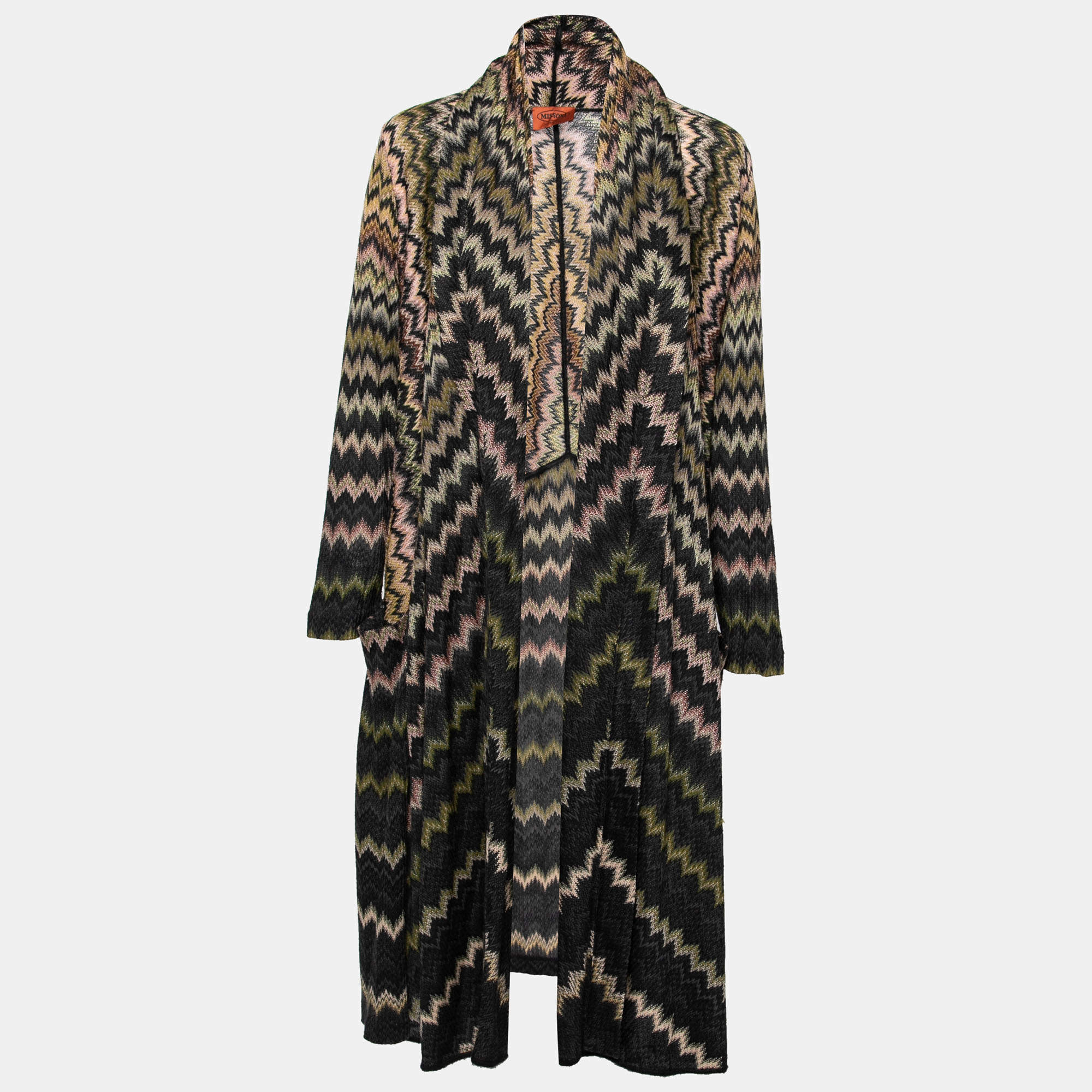 Pre Owned Missoni Multicolor Textured Knit Open Front Long Cardigan M