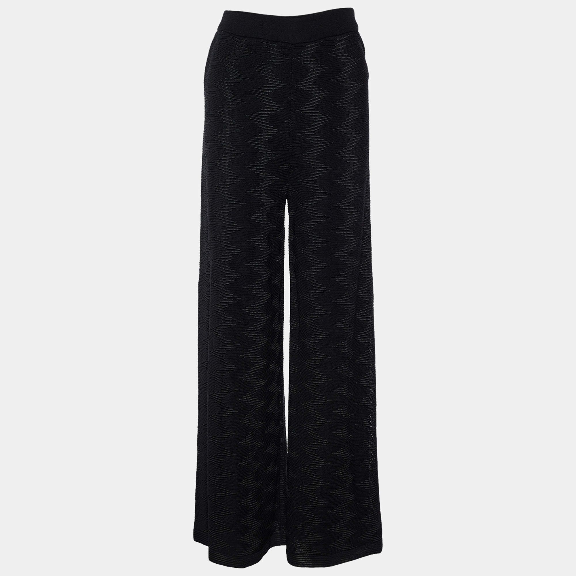 Pre Owned Missoni Black Knit Wide Leg Pants S