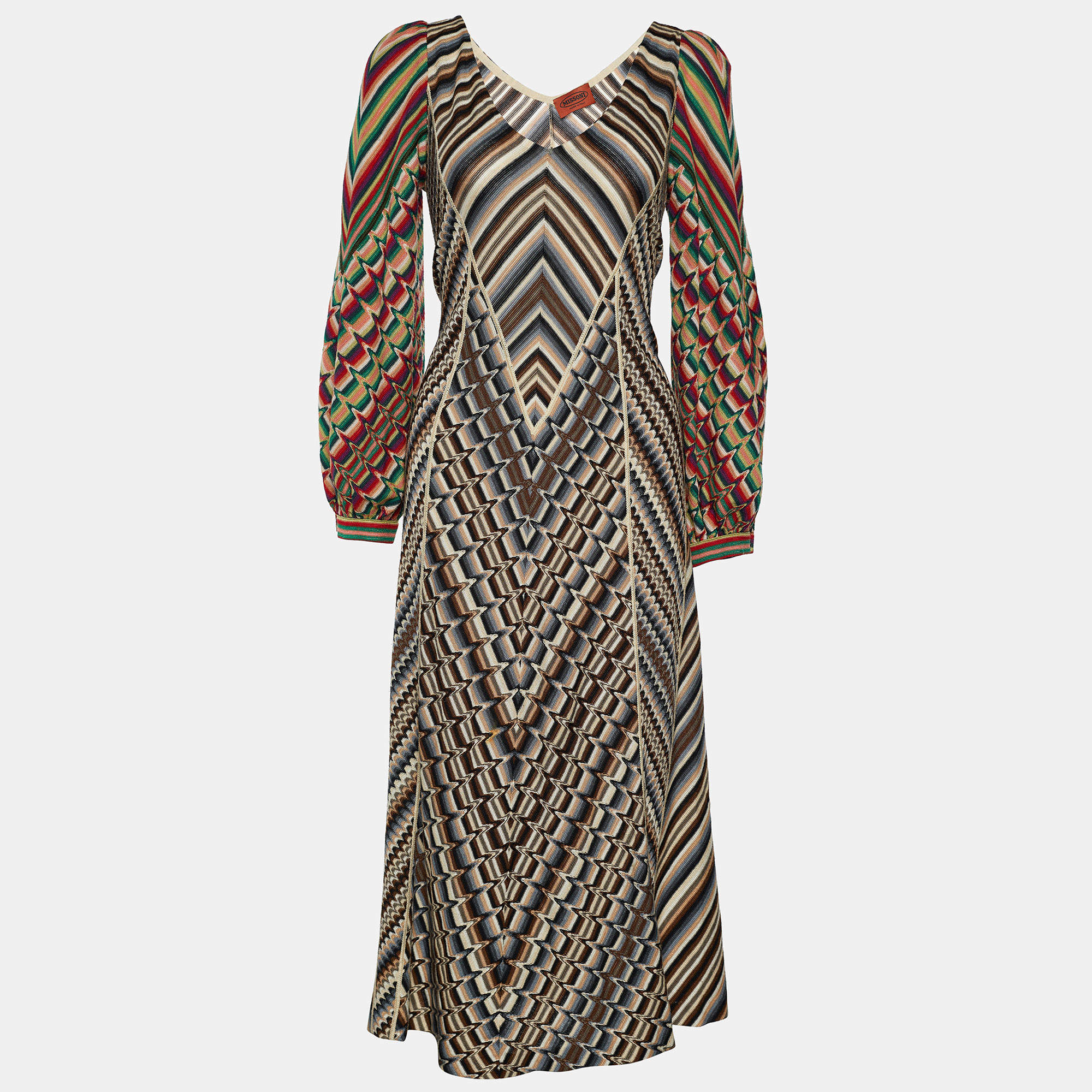 Pre Owned Missoni Multicolor Knit Contrast Sleeve Maxi Dress L