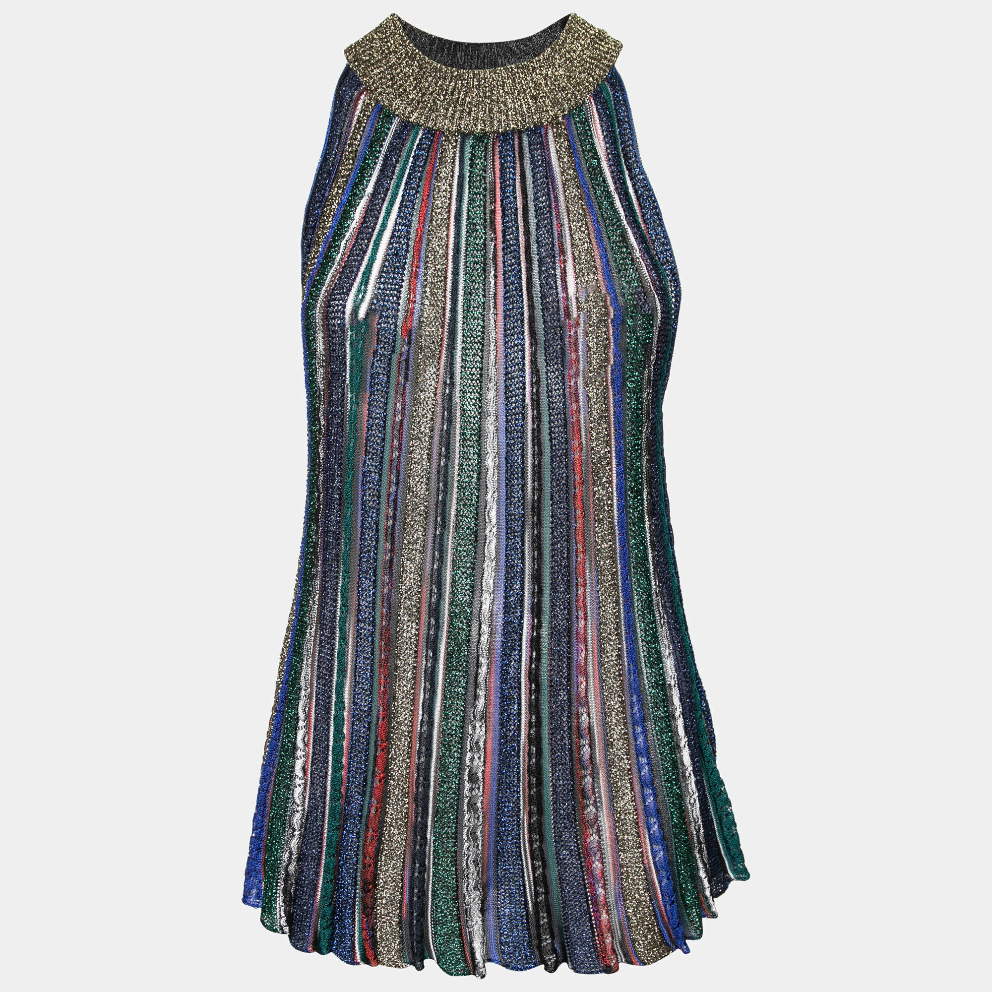 Pre Owned Missoni Multicolor Lurex Knit Striped Halter Blouse L
