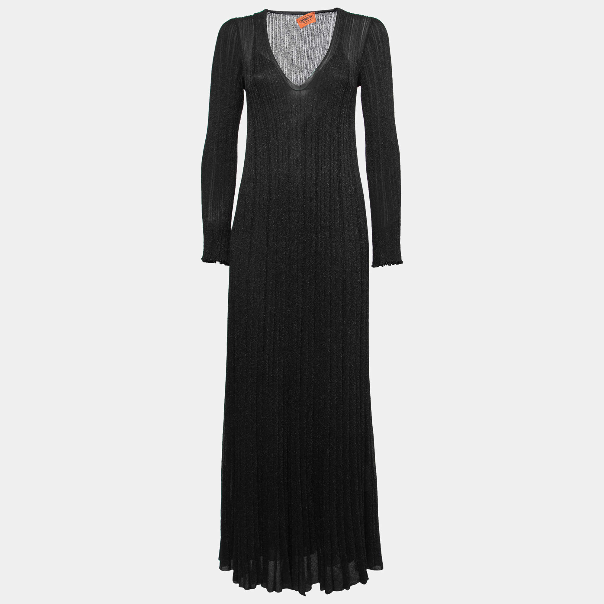 Pre Owned Missoni Black Lurex Ribbed Knit Long Sleeve Maxi Dress M