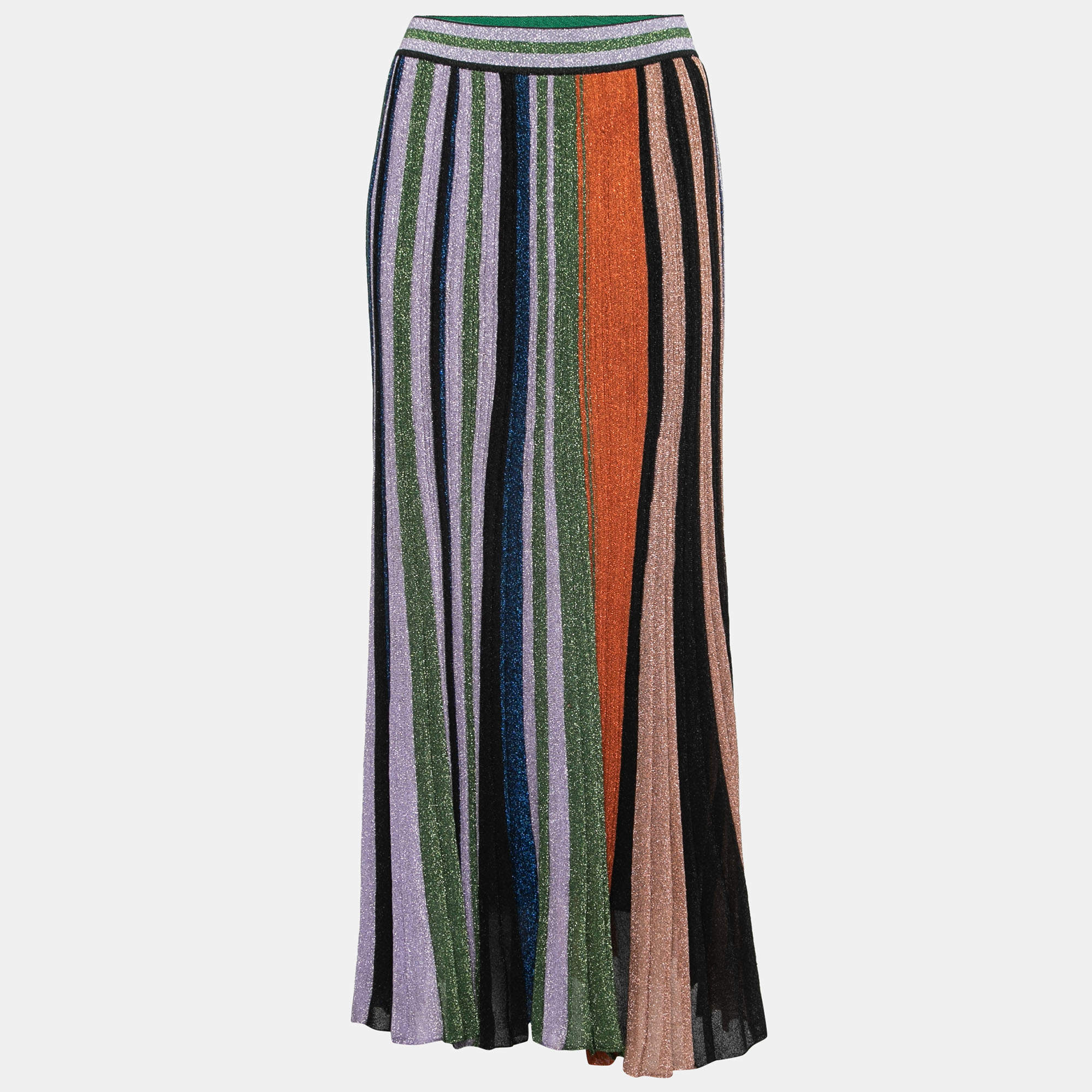 Pre Owned Missoni Multicolor Striped Lurex Knit Maxi Skirt M