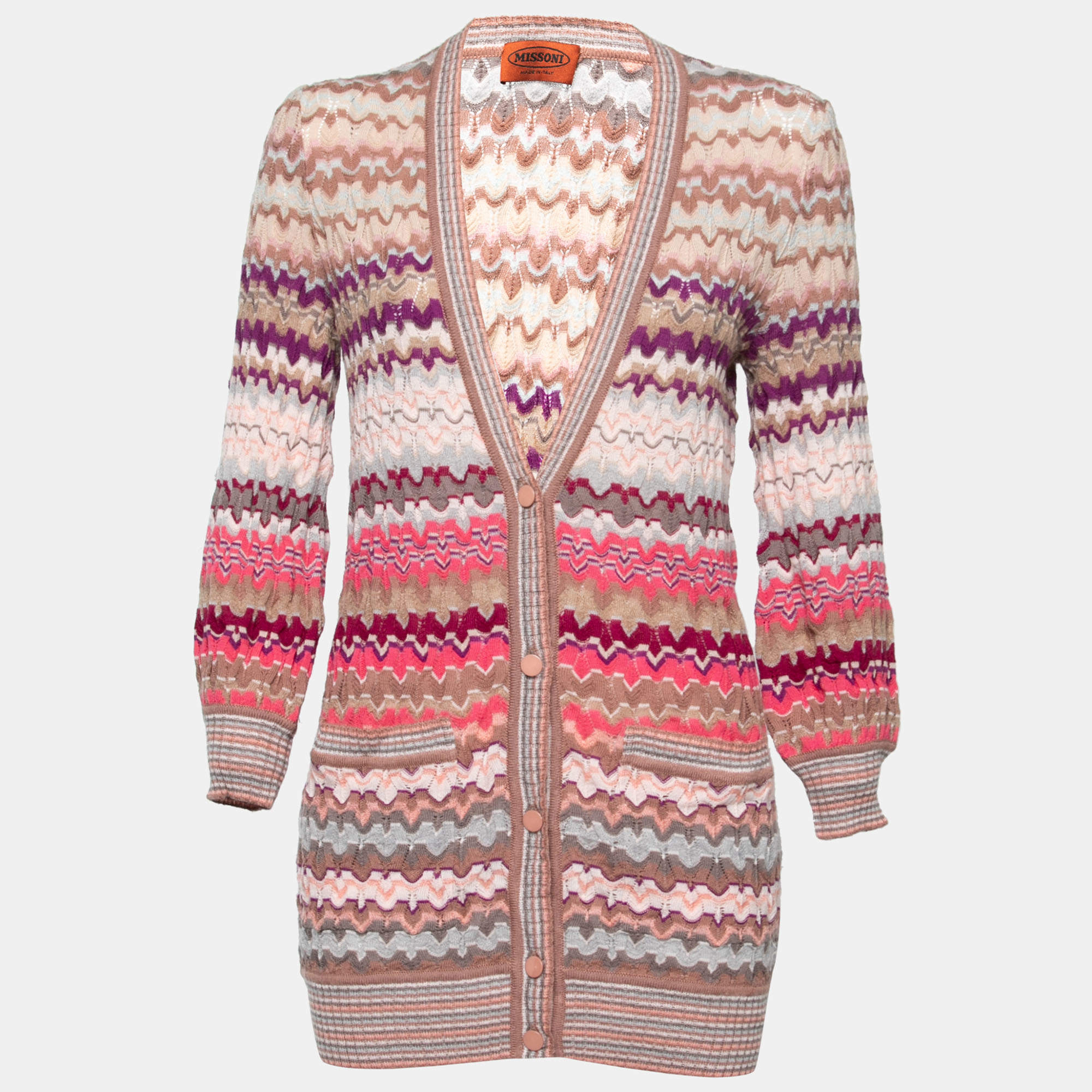 M missoni brown discount pink cardigan open front