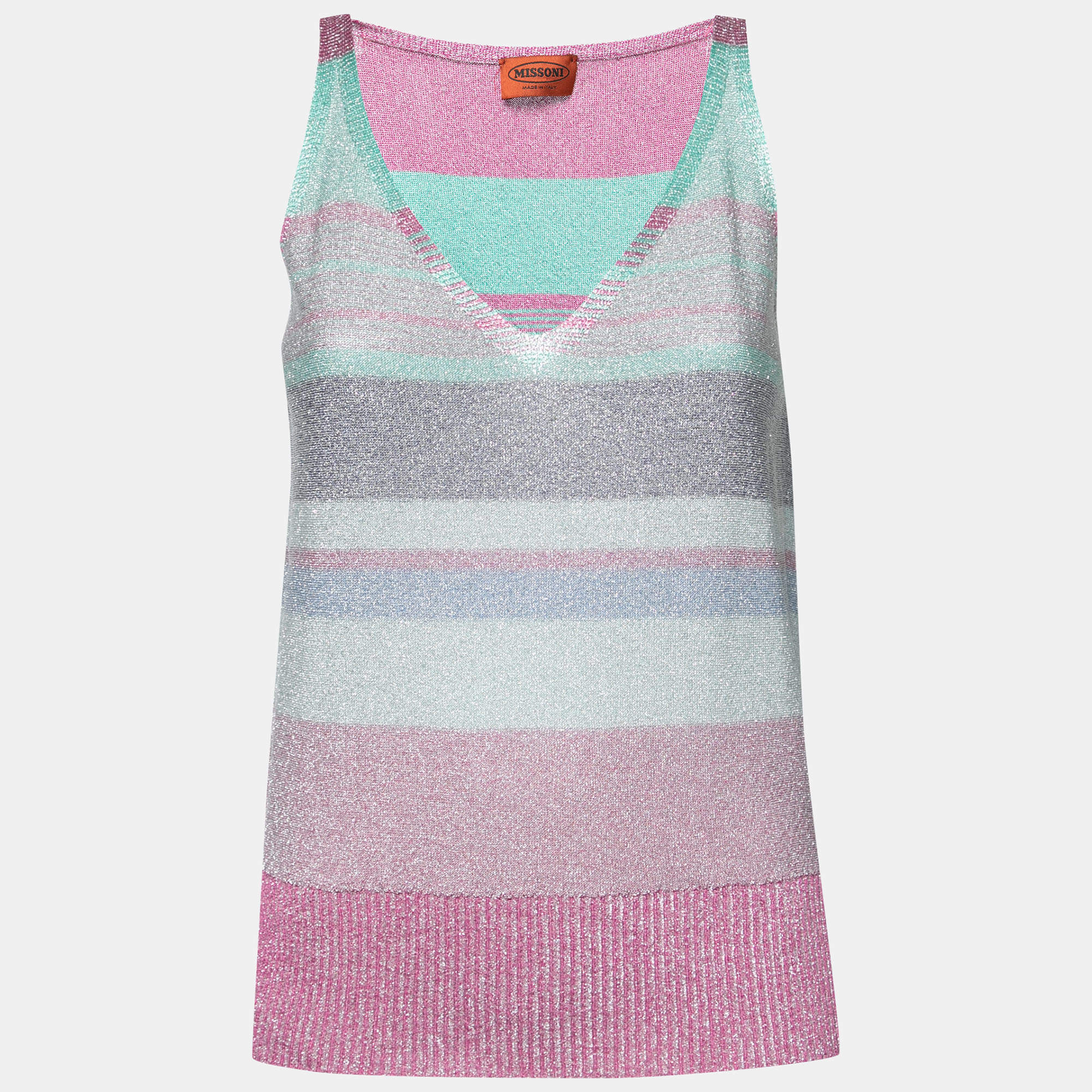 Pre Owned Missoni Multicolor Striped Lurex Knit Tank Top M