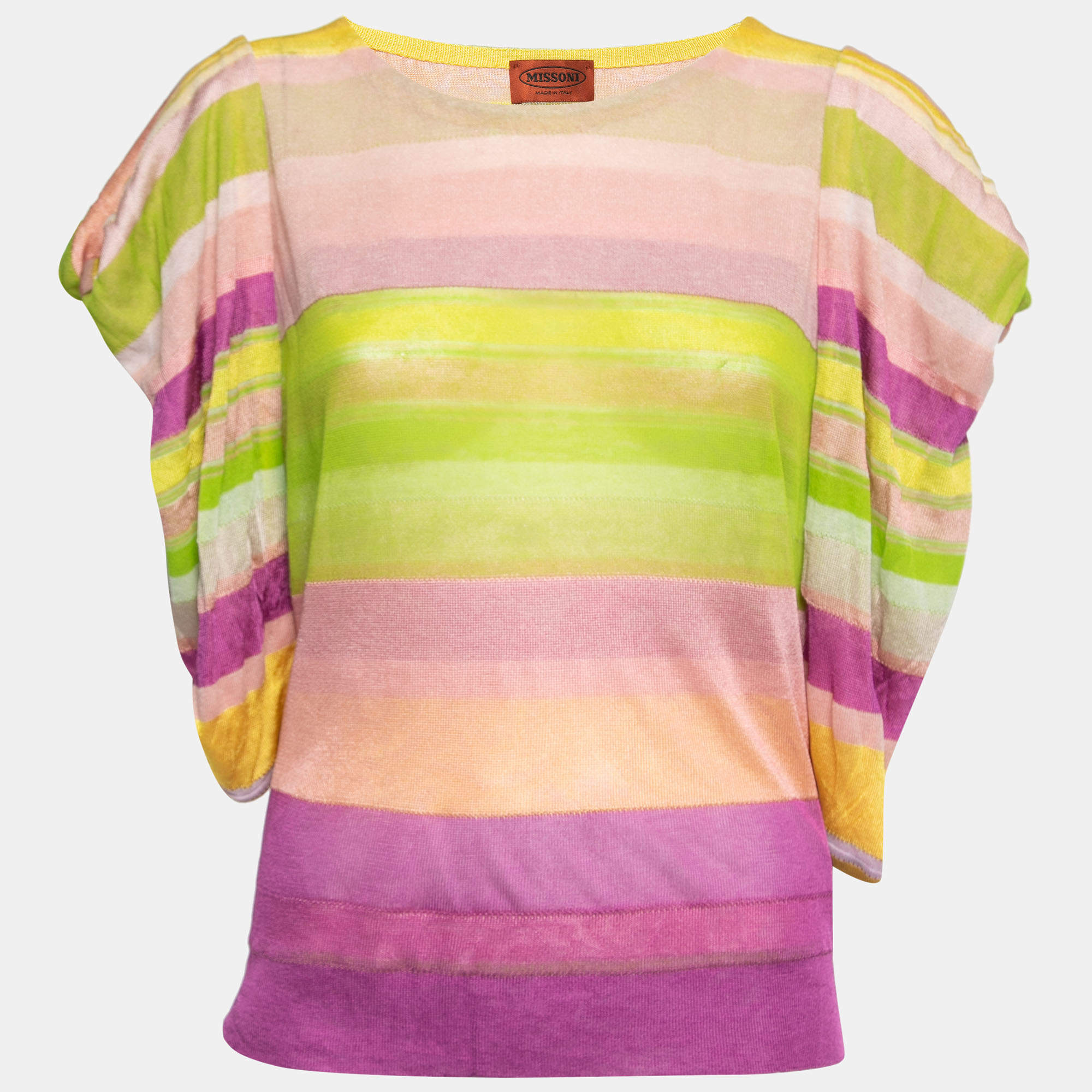 Pre Owned Missoni Multicolor Striped Knit Round Neck Top S