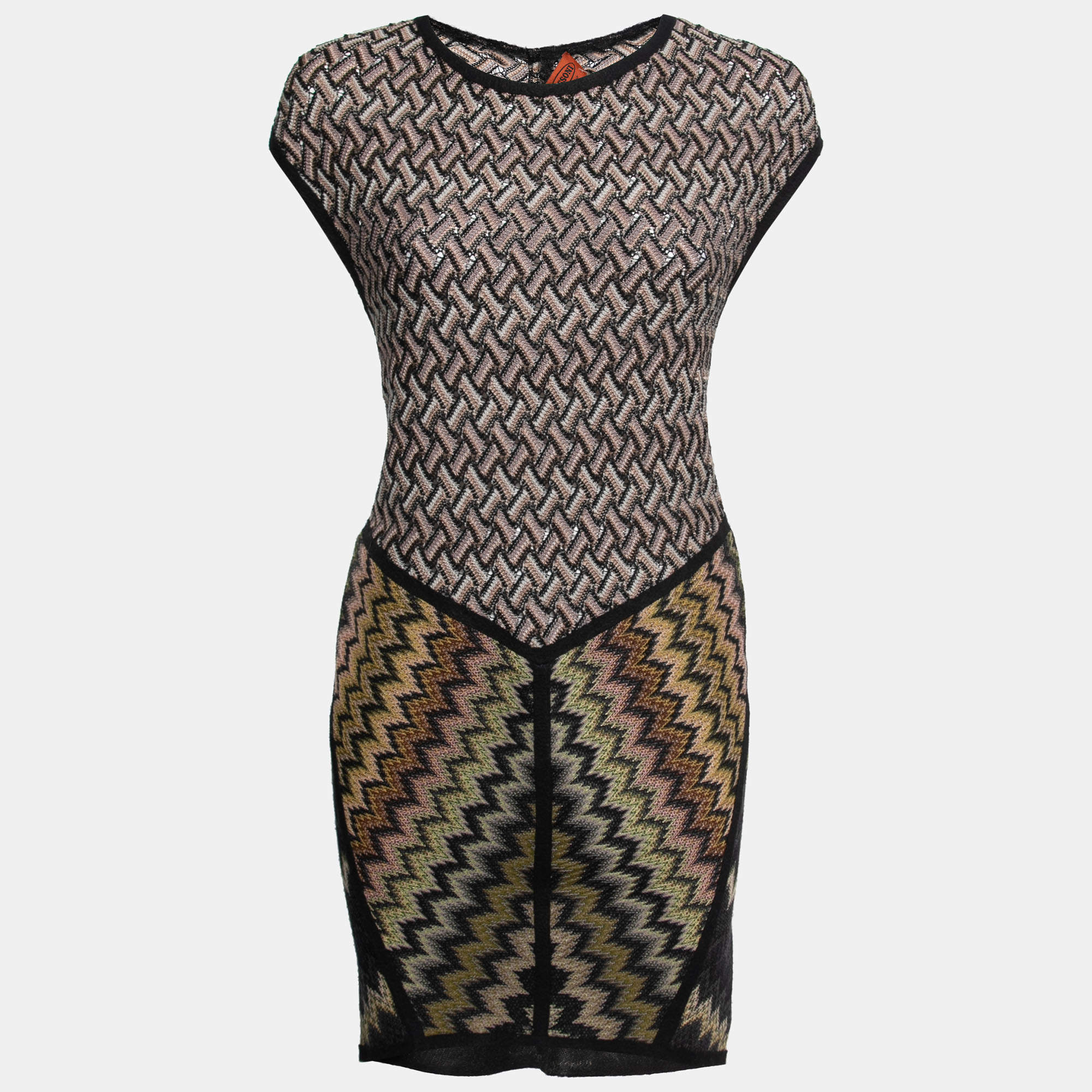 Pre Owned Missoni Multicolor Patterned Wool Knee-Length Dress S