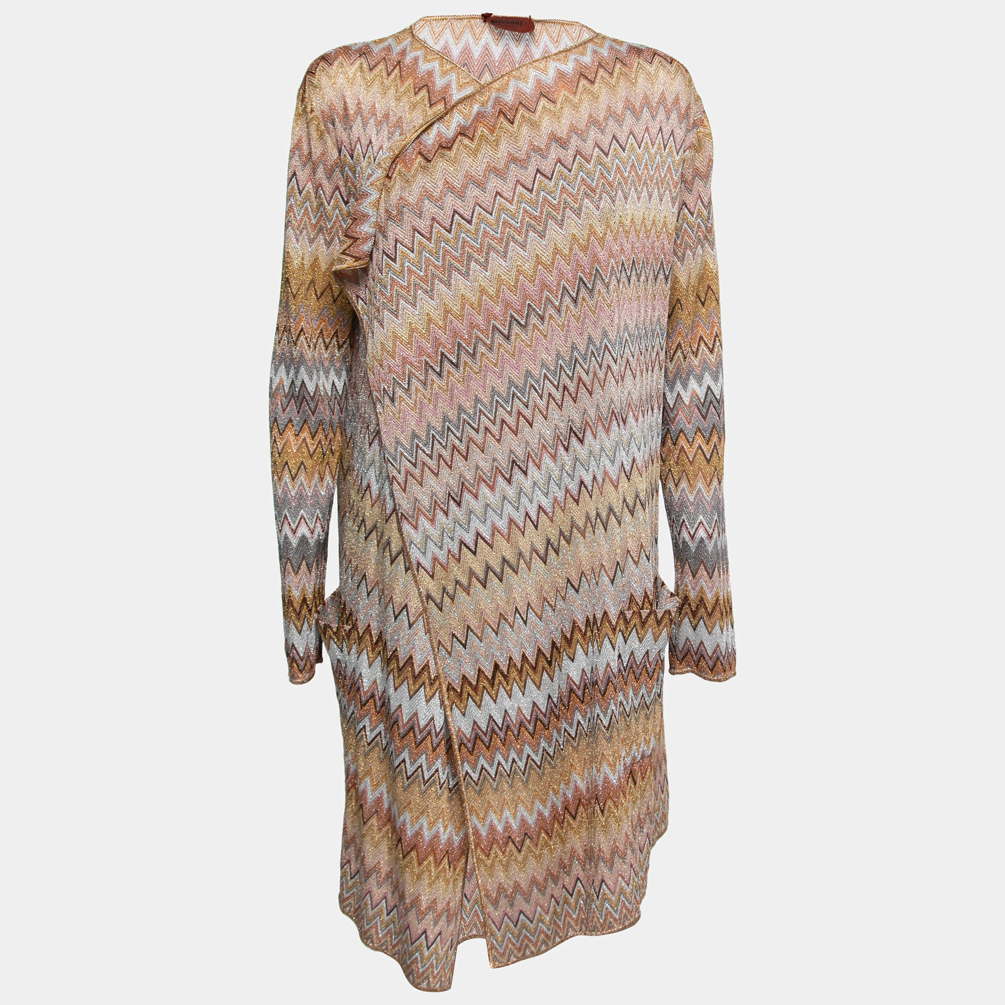 Pre Owned Missoni Multicolor Chevron Patterned Lurex Knit Waterfall Cardigan L