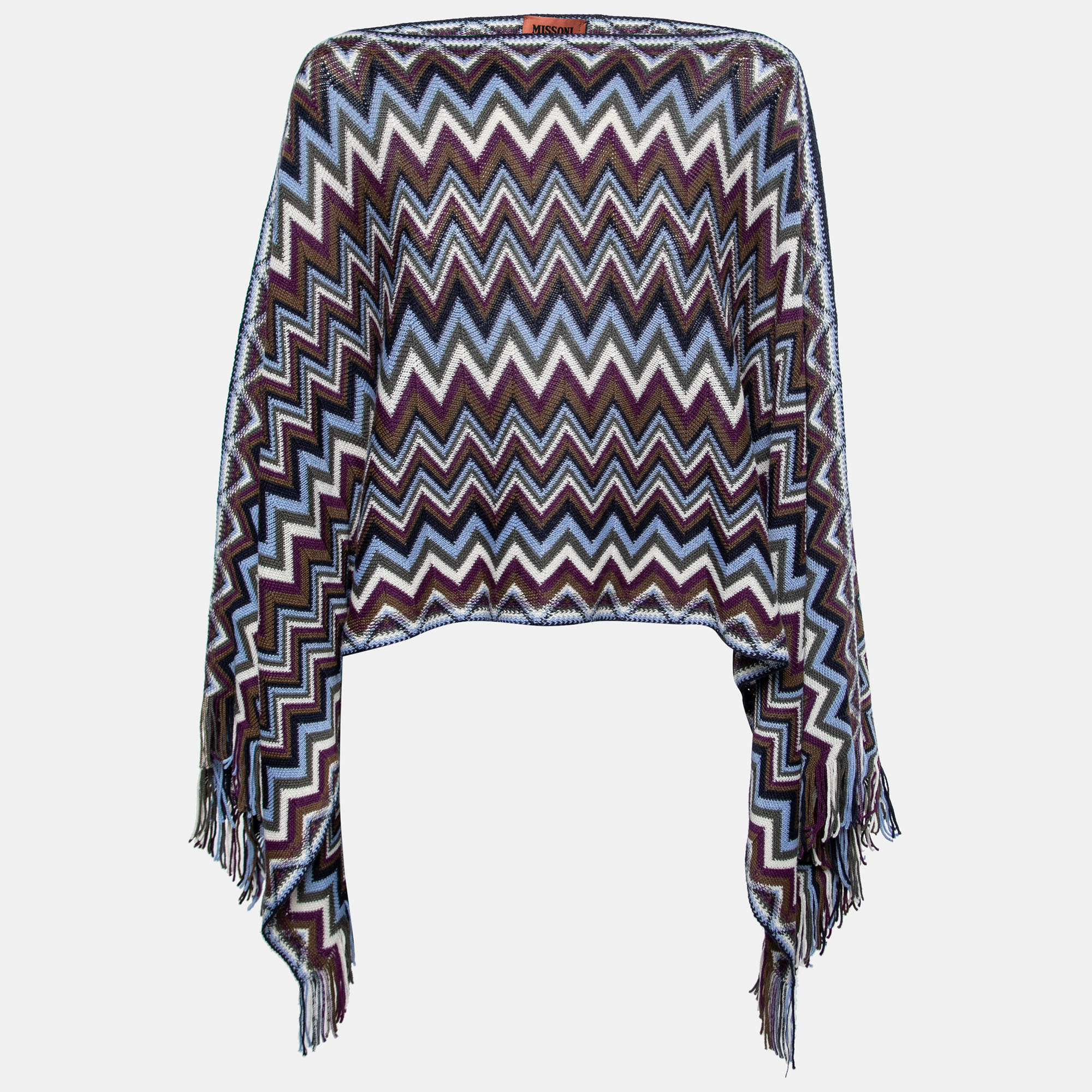 Pre Owned Missoni Multicolor Chevron Patterned Wool Poncho One Size