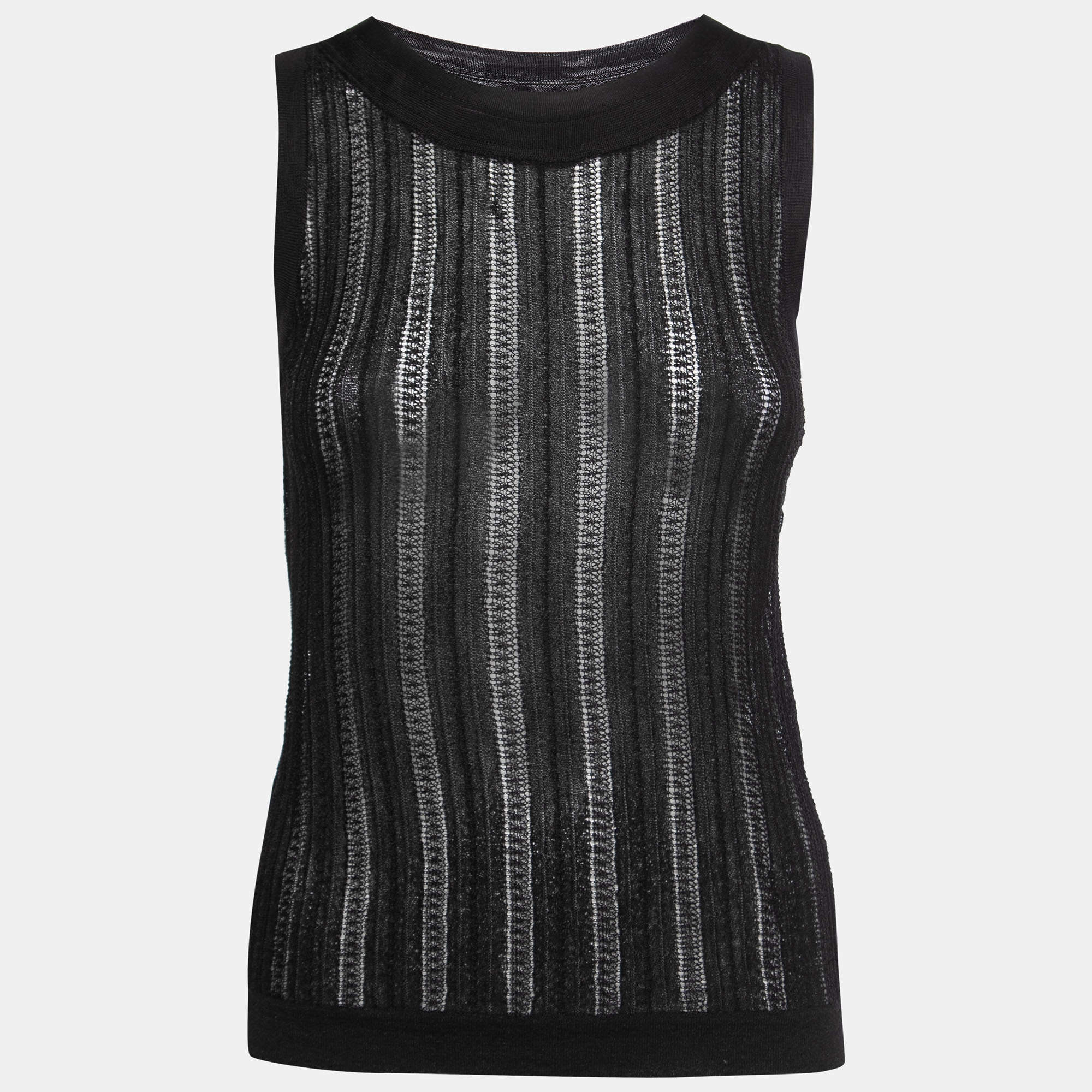 Pre Owned Missoni Black Textured Ribbed Knit Top S