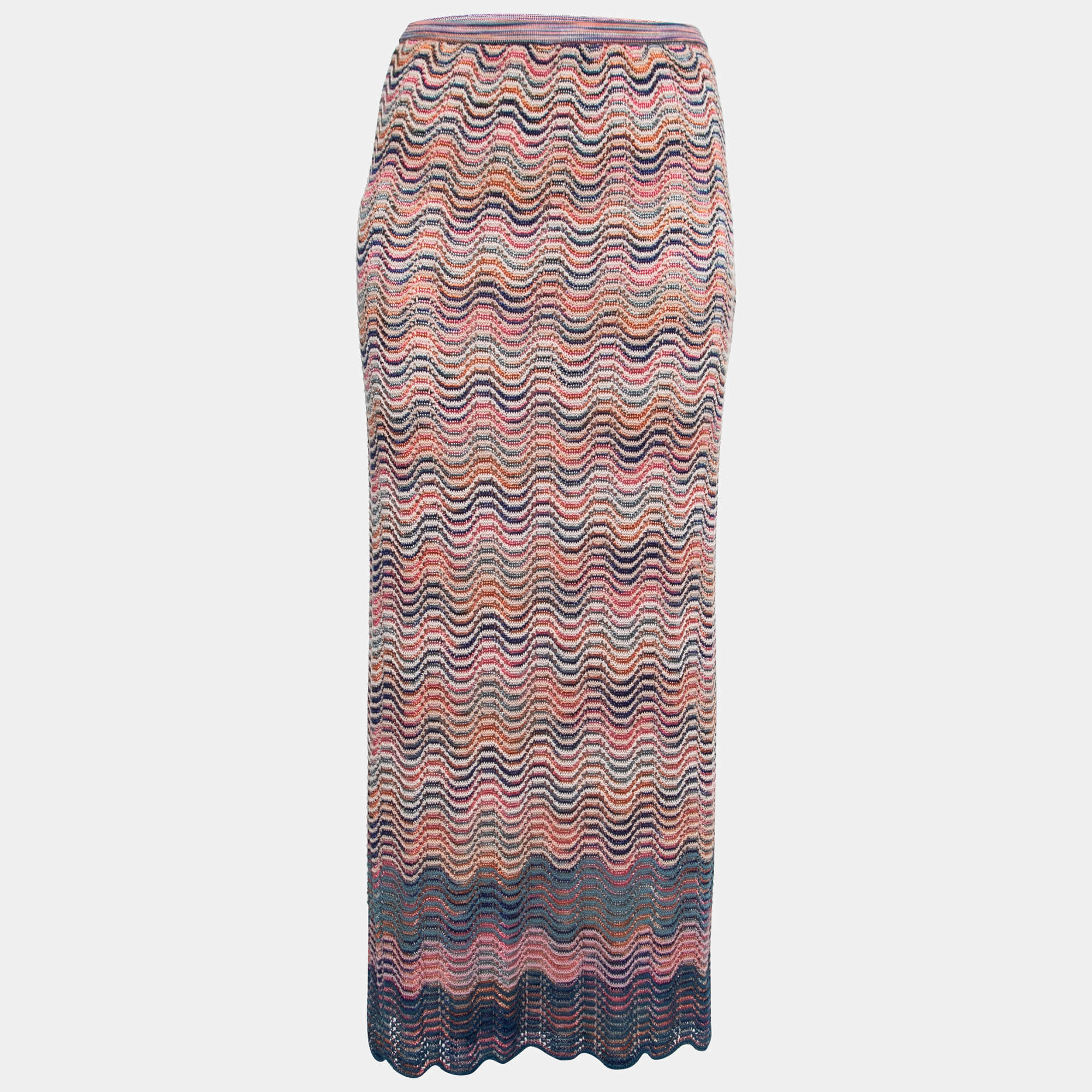 Pre Owned Missoni Multicolor Crochet Knit Maxi Skirt M
