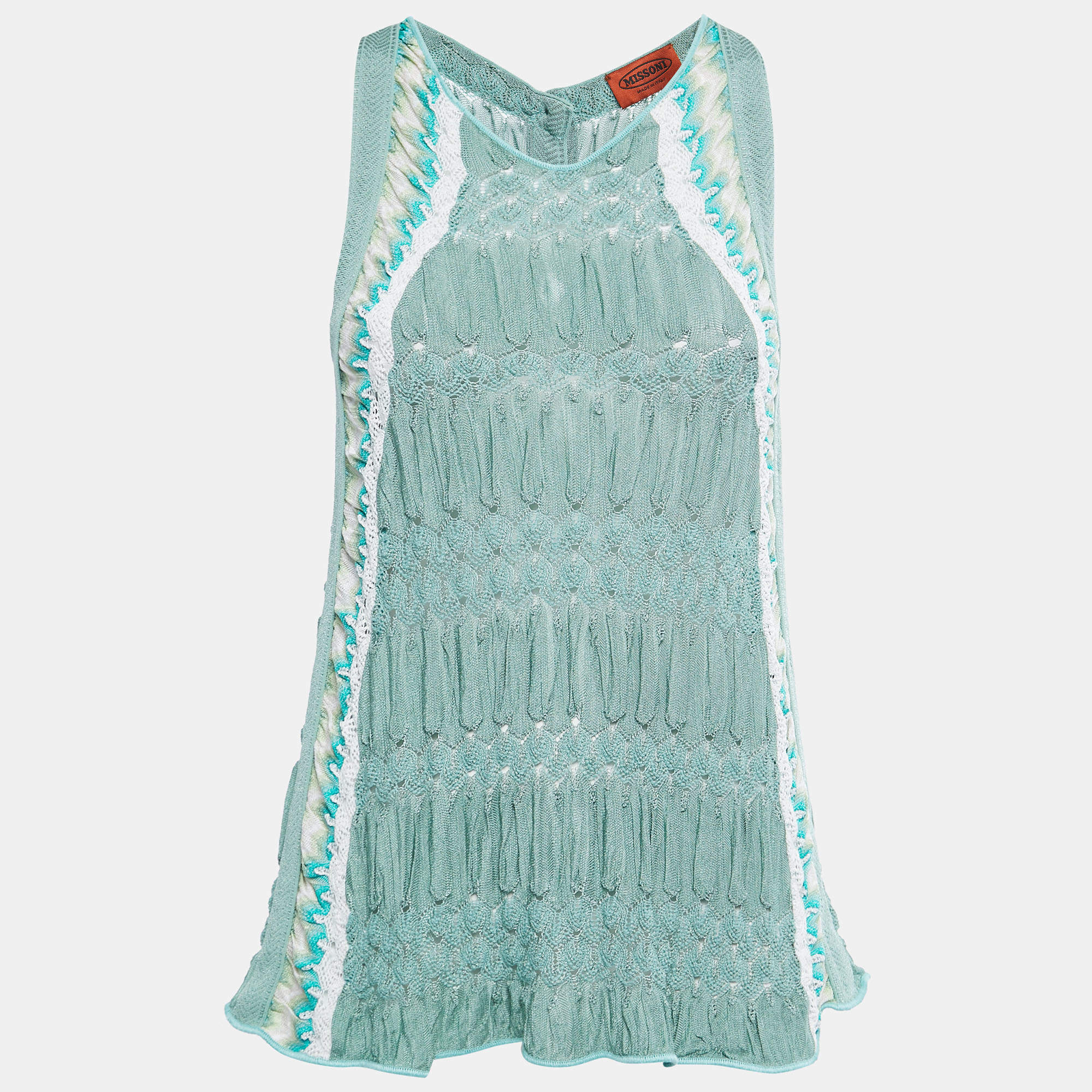 Pre Owned Missoni Green Perforated Knit Sleeveless Top M