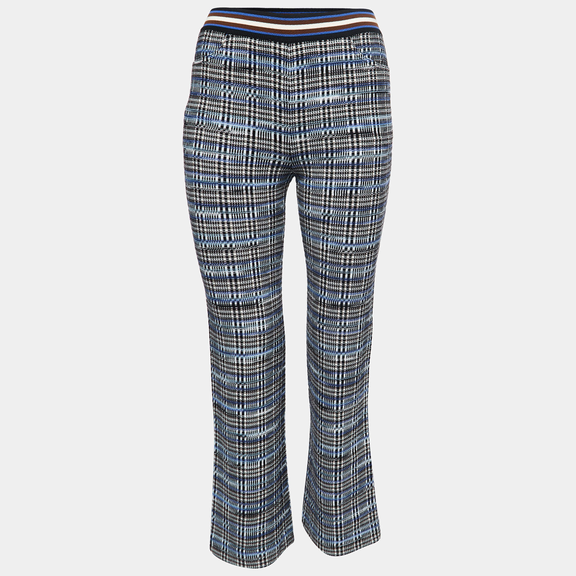 Pre Owned Missoni Blue Checkered Stretch Knit Wide Leg Trousers S