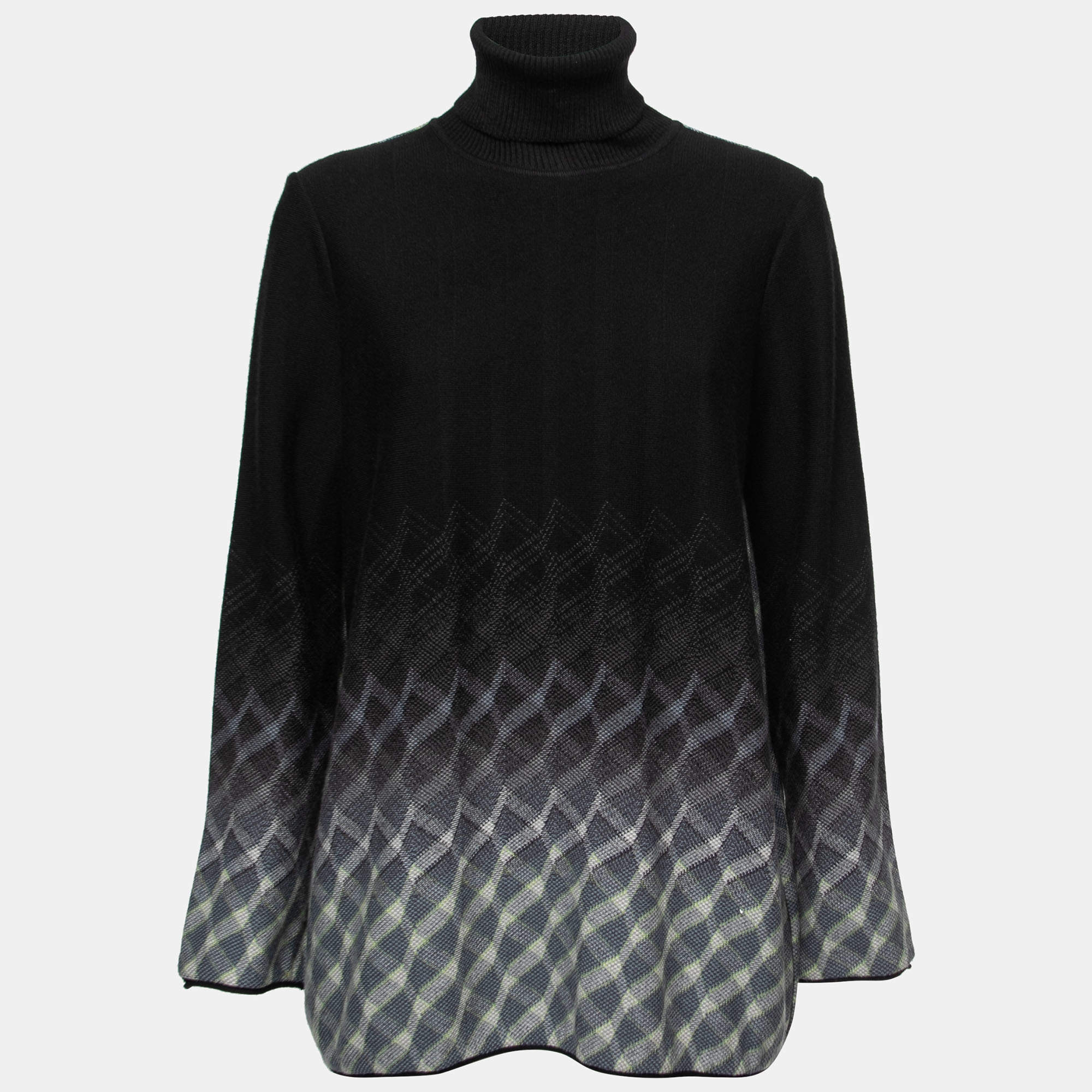 Pre Owned Missoni Black Patterned Wool High Neck Open Back Sweater M