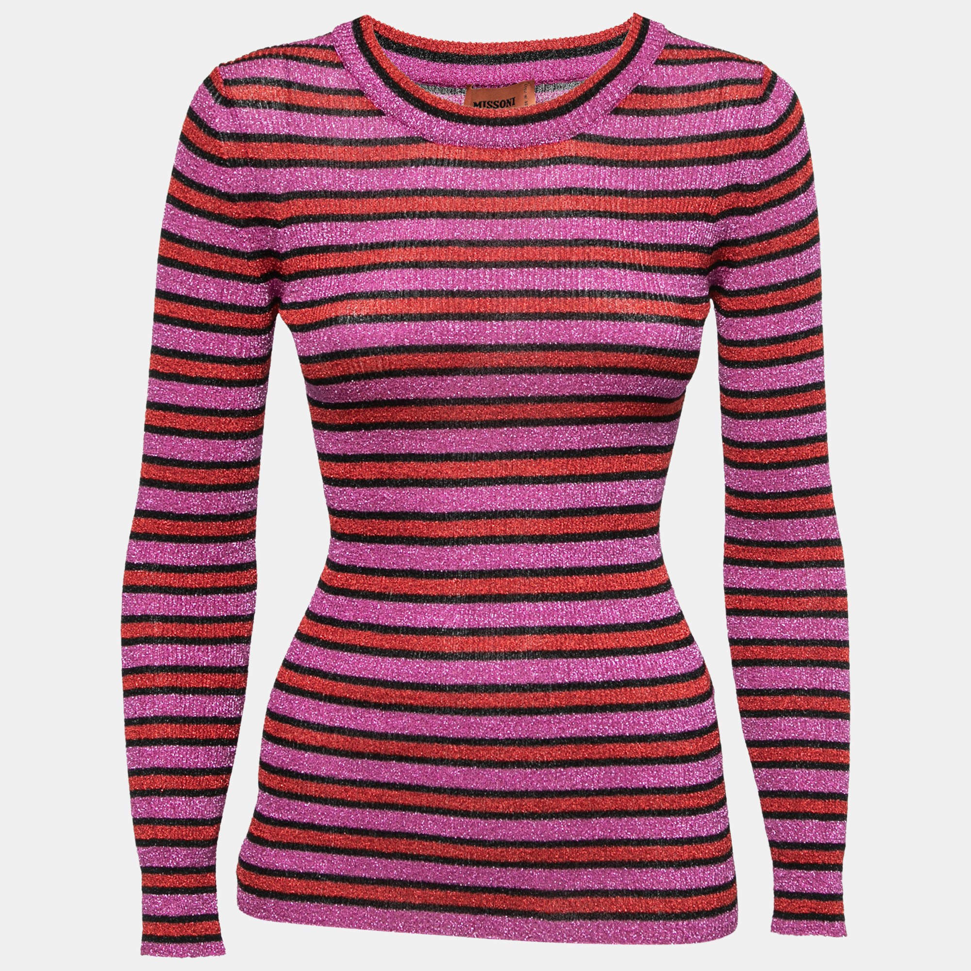 Pre Owned Missoni Pink Striped Lurex Knit Pullover S