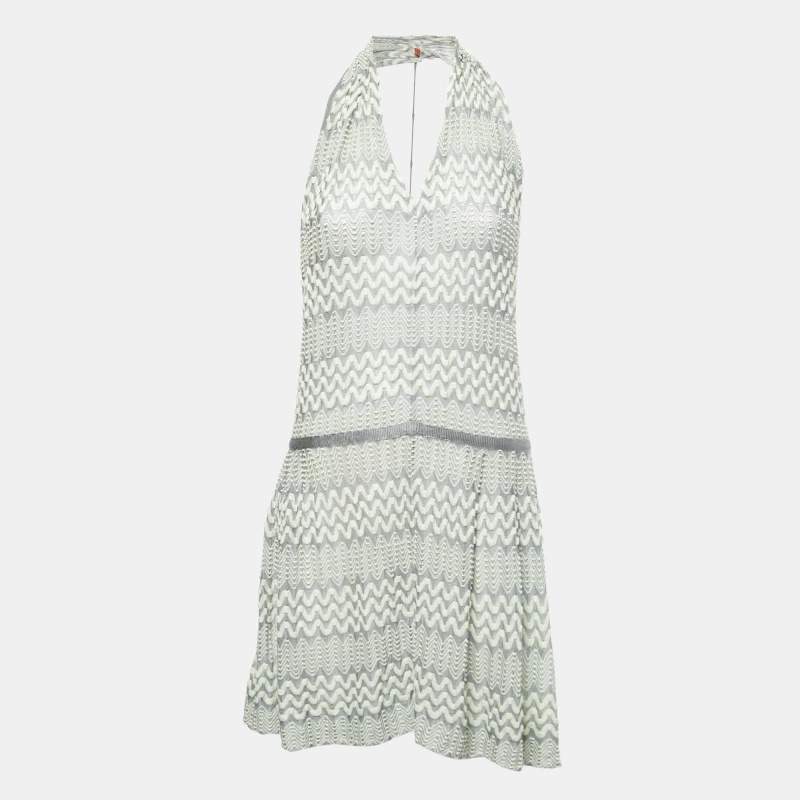 Pre Owned Missoni Mint Green Chevron Knit Backless Mini Dress S