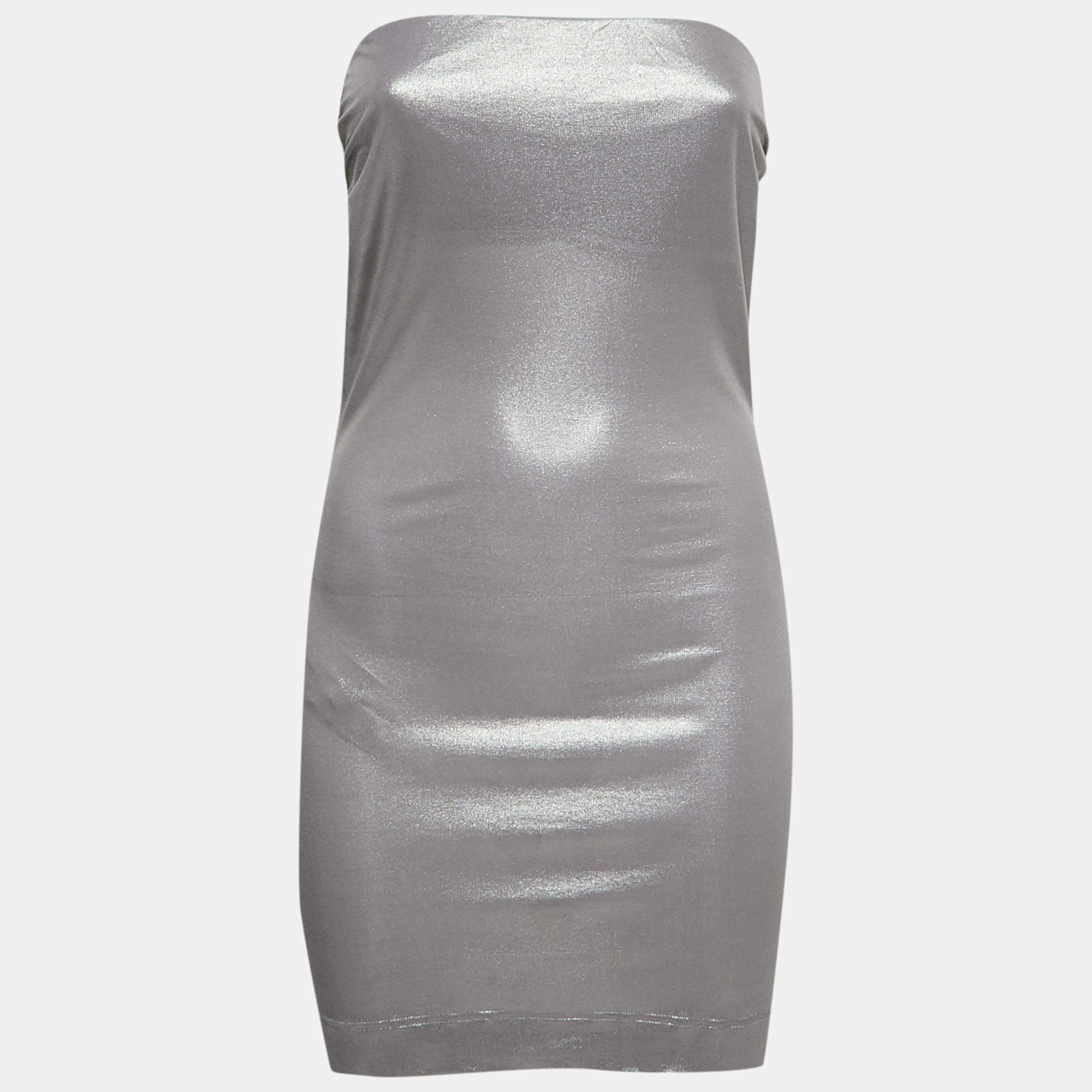 Pre Owned Missoni Metallic Silver Jersey Strapless Top S