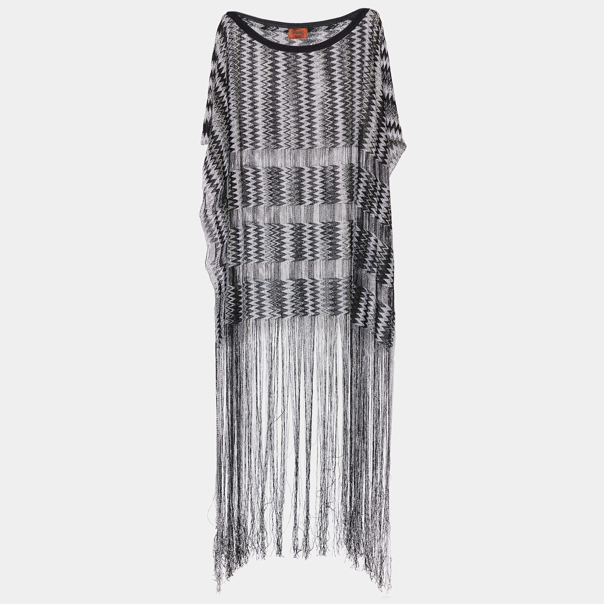 Missoni Mare Black & White Patterned Sheer Fringed Overlay Coverup M