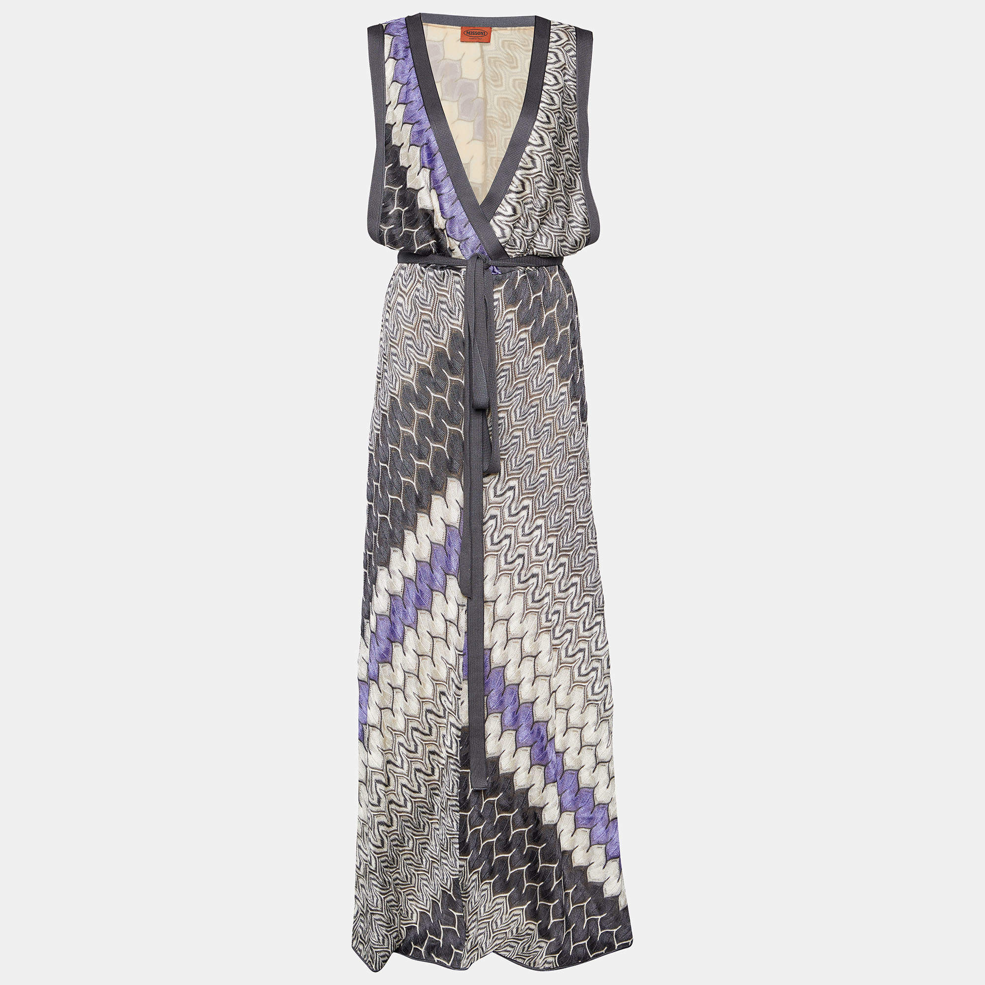 Pre Owned Missoni Multicolour Patterned Knit Sleeveless Maxi Dress M