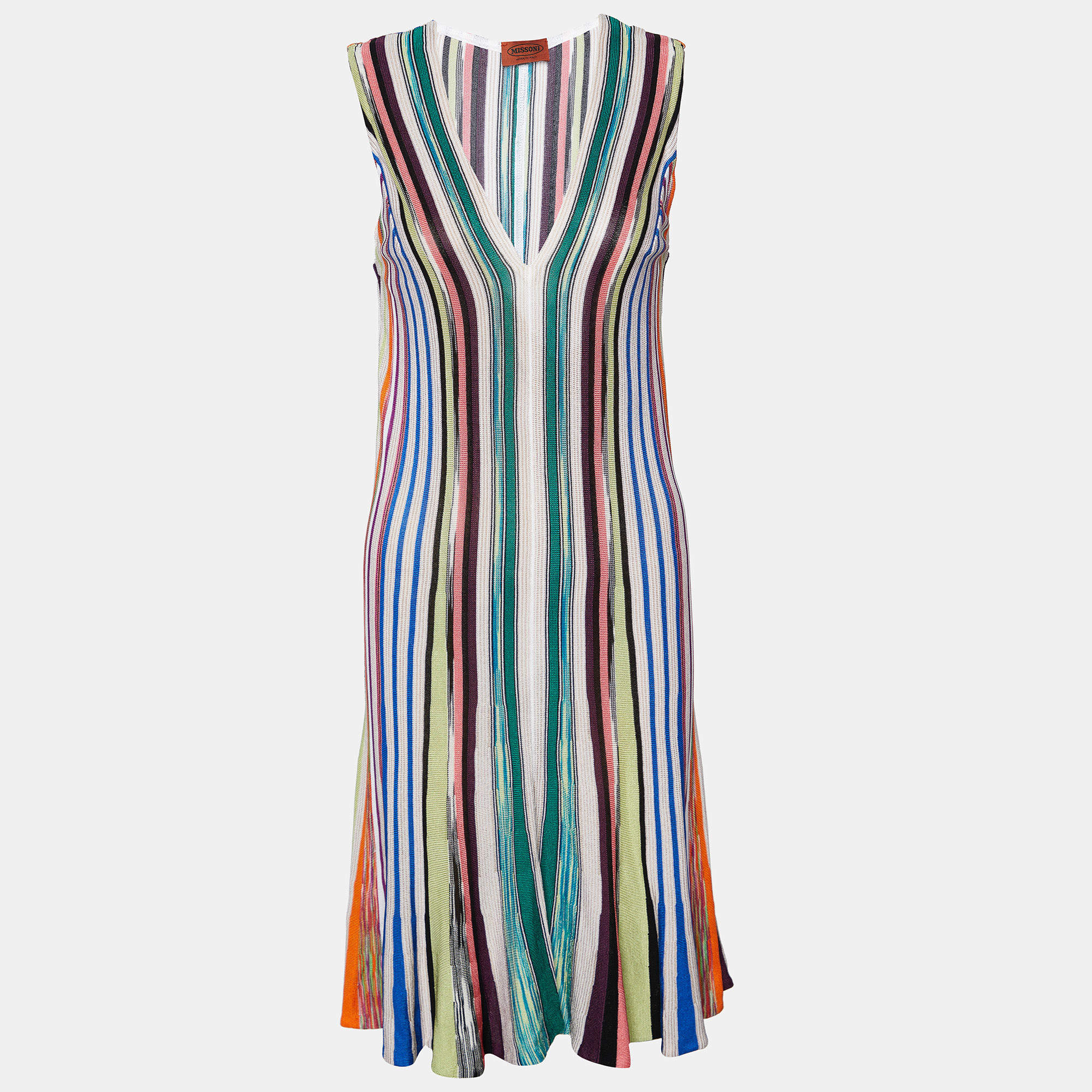 Pre Owned Missoni Multicolor Striped Knit Sleeveless Midi Dress S