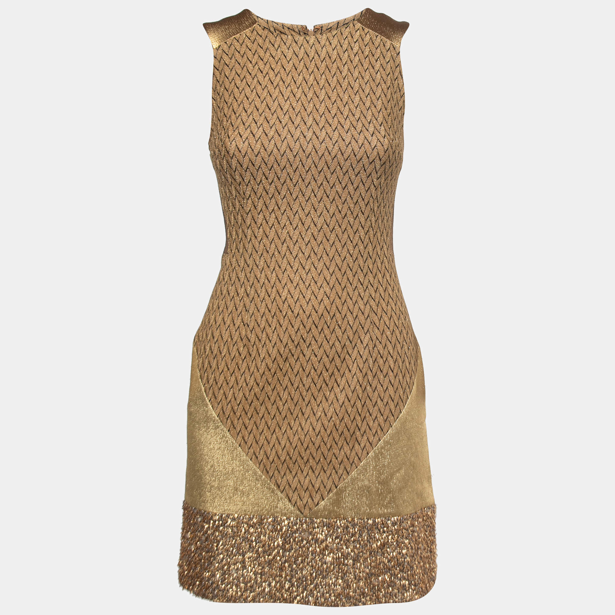 Pre Owned Missoni Gold Patterned Knit Sleeveless Short Dress S