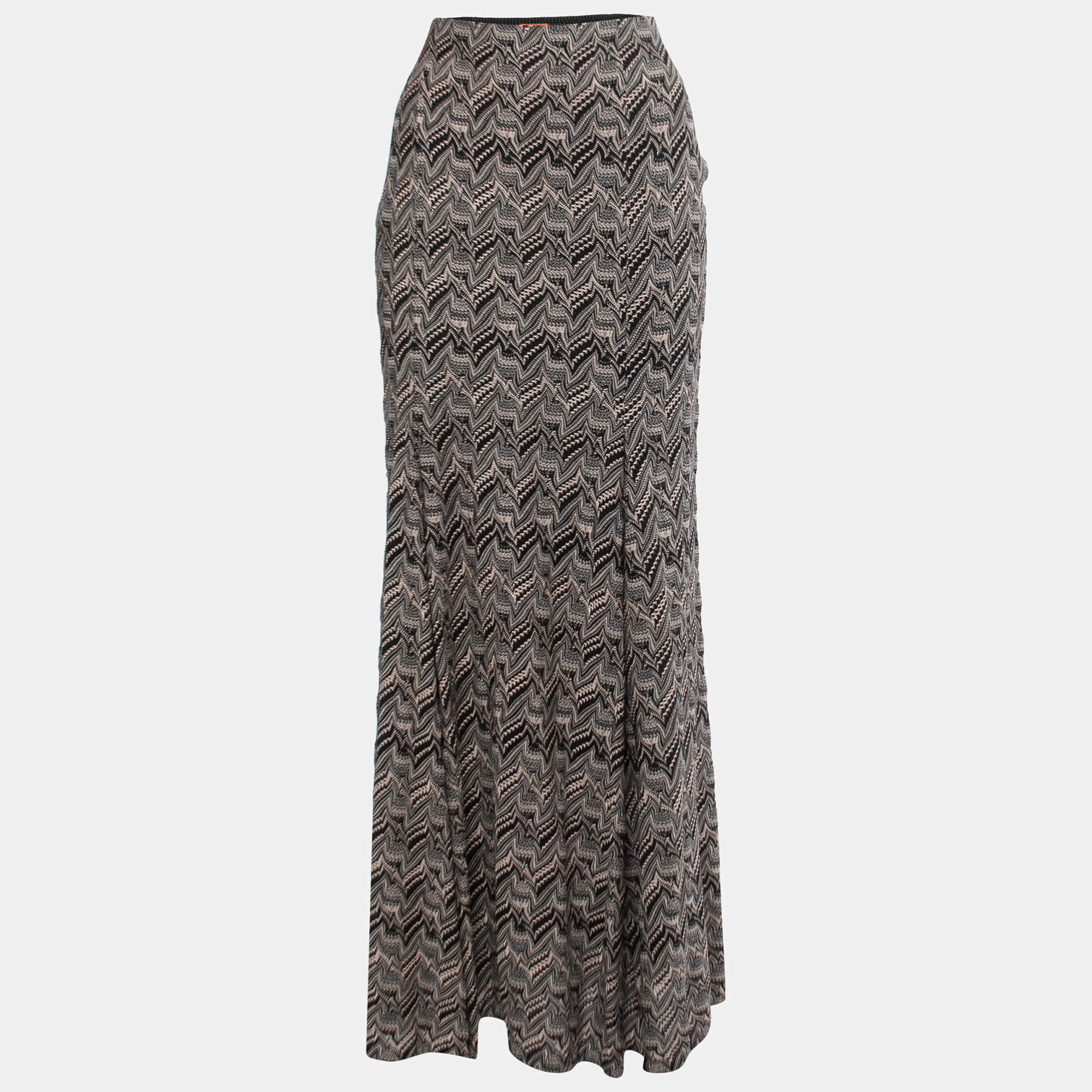 Pre Owned Missoni Black/Beige Patterned Knit Maxi Skirt M