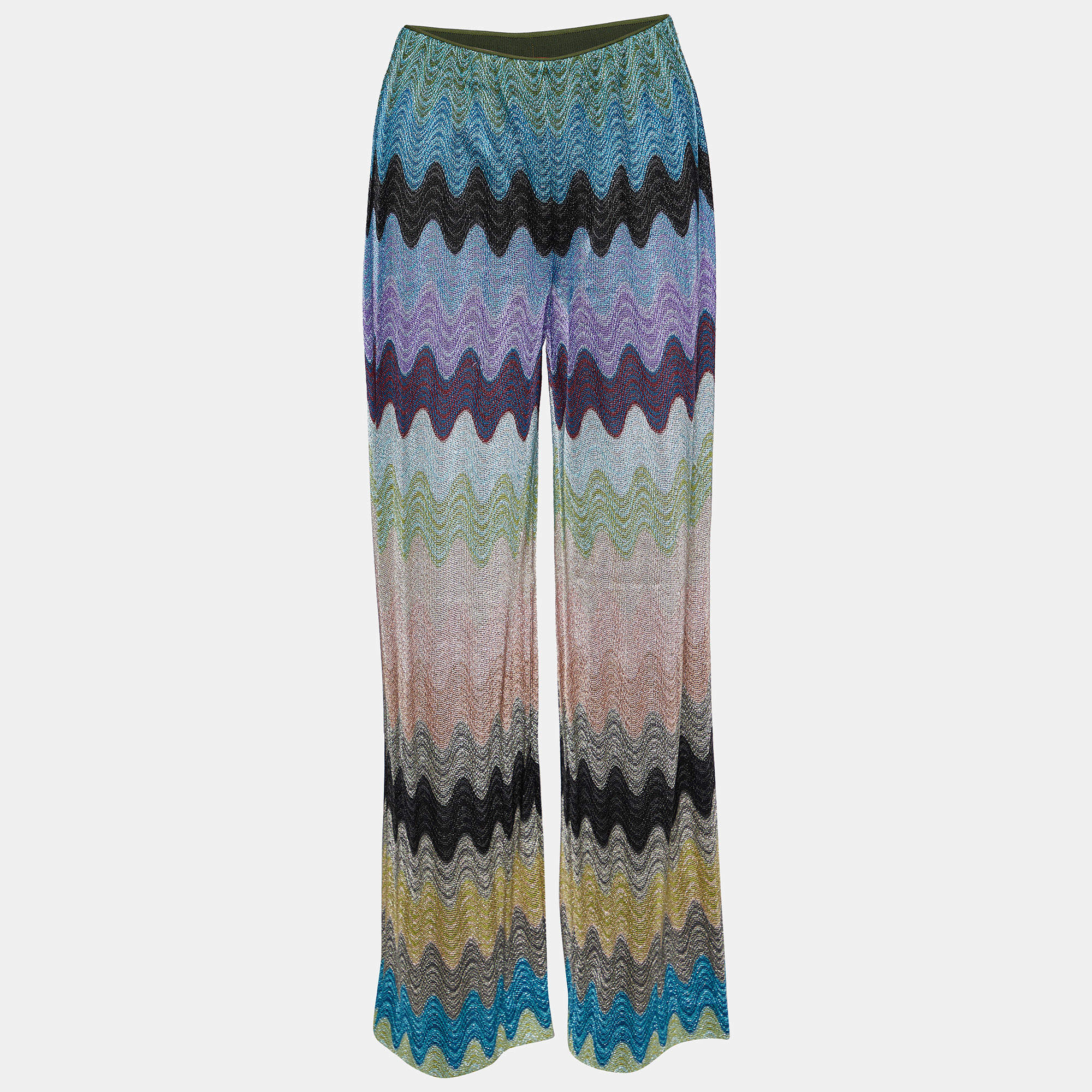 Pre Owned Missoni Multicolor Patterned Lurex Knit Straight Leg Pants S