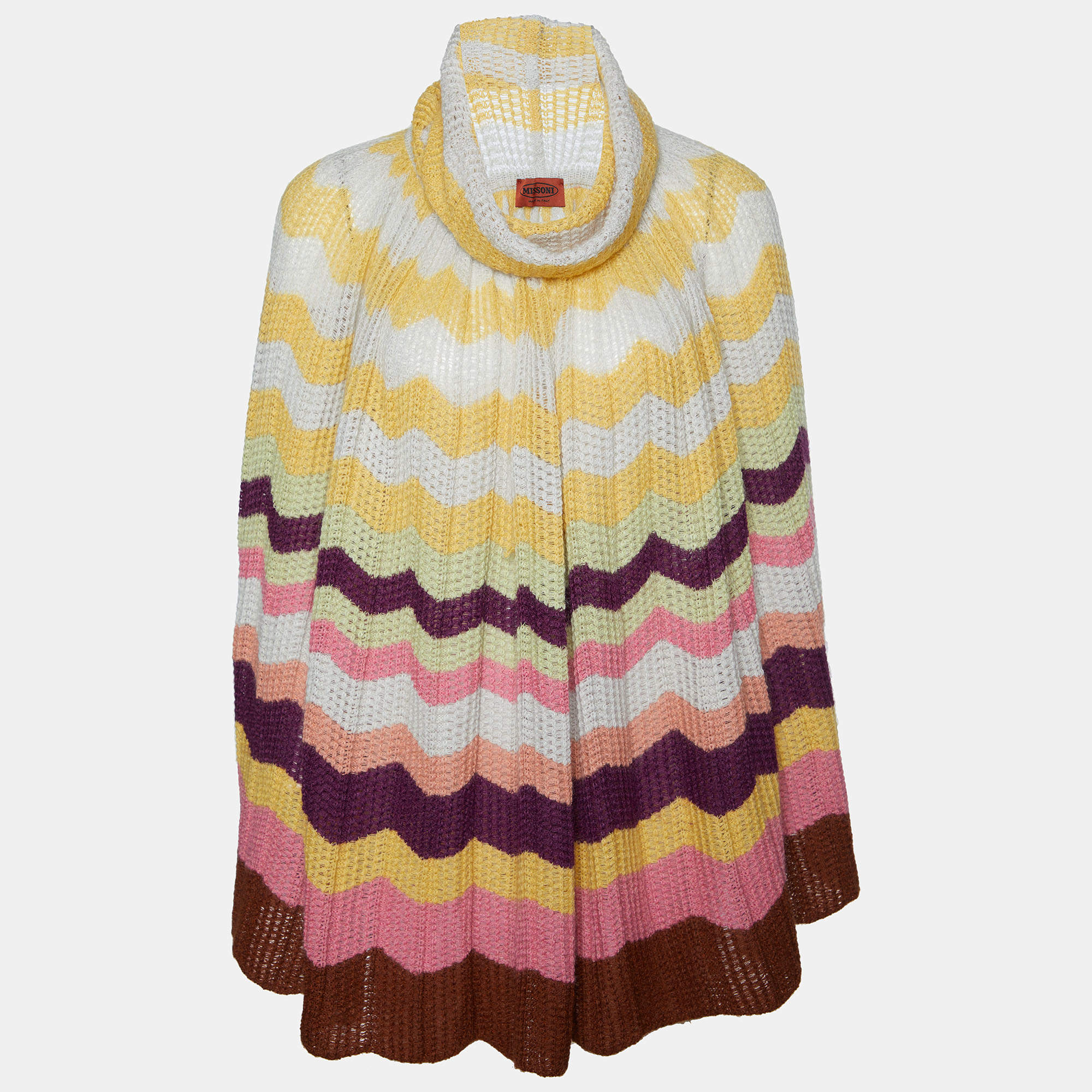 Pre Owned Missoni Multicolor Striped Wool & Mohar Turtleneck Poncho M