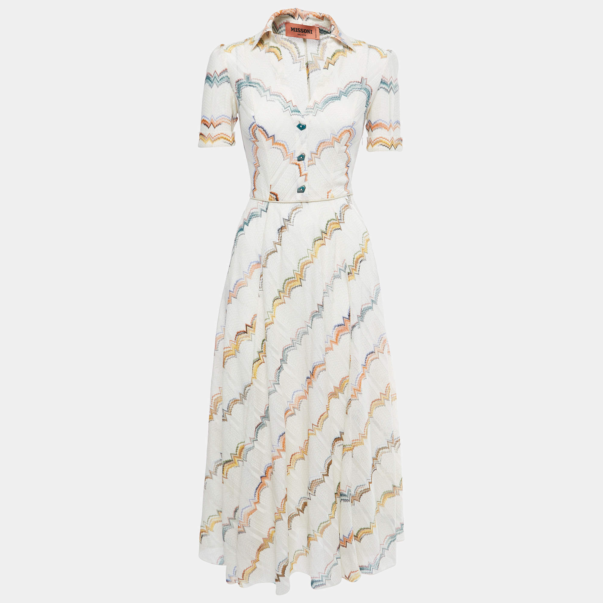 Pre Owned Missoni Multicolor Patterned Knit Button Front A-Line Midi Dress XS