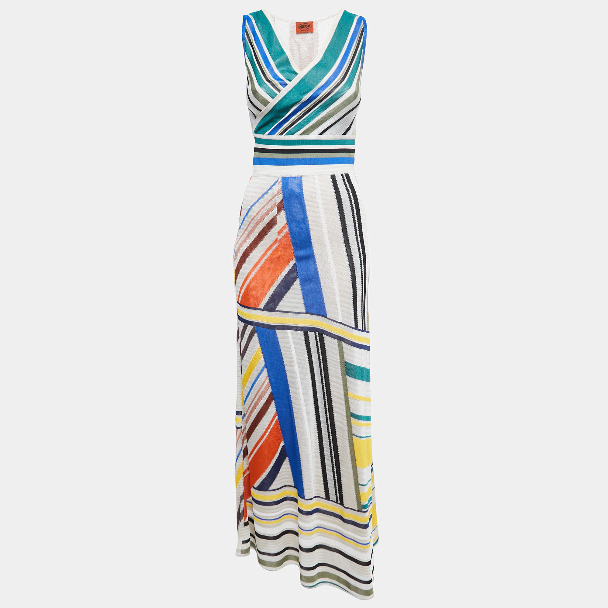 Pre Owned Missoni Multicolor Knit Sleeveless Wrap Effect Maxi Dress S
