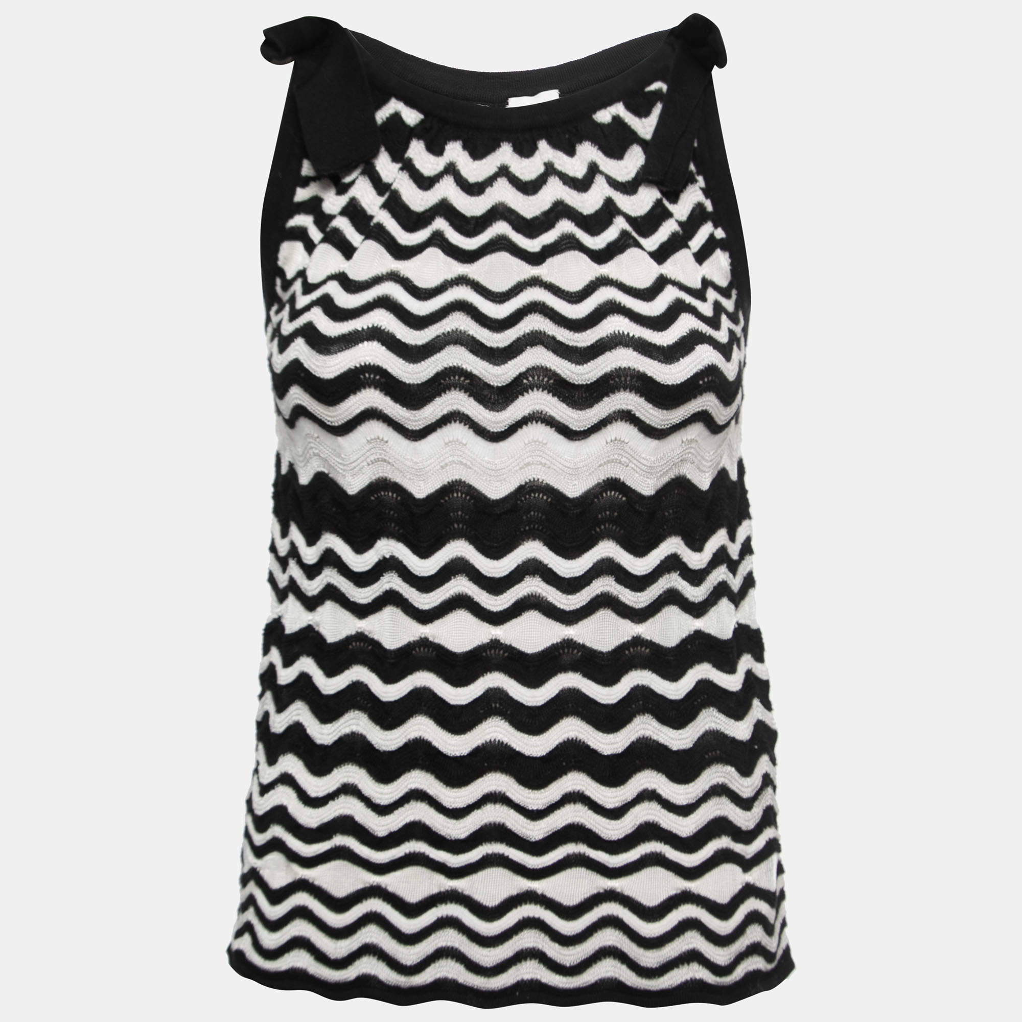 Pre Owned M Missoni Black/White Patterned Knit Sleeveless Top S