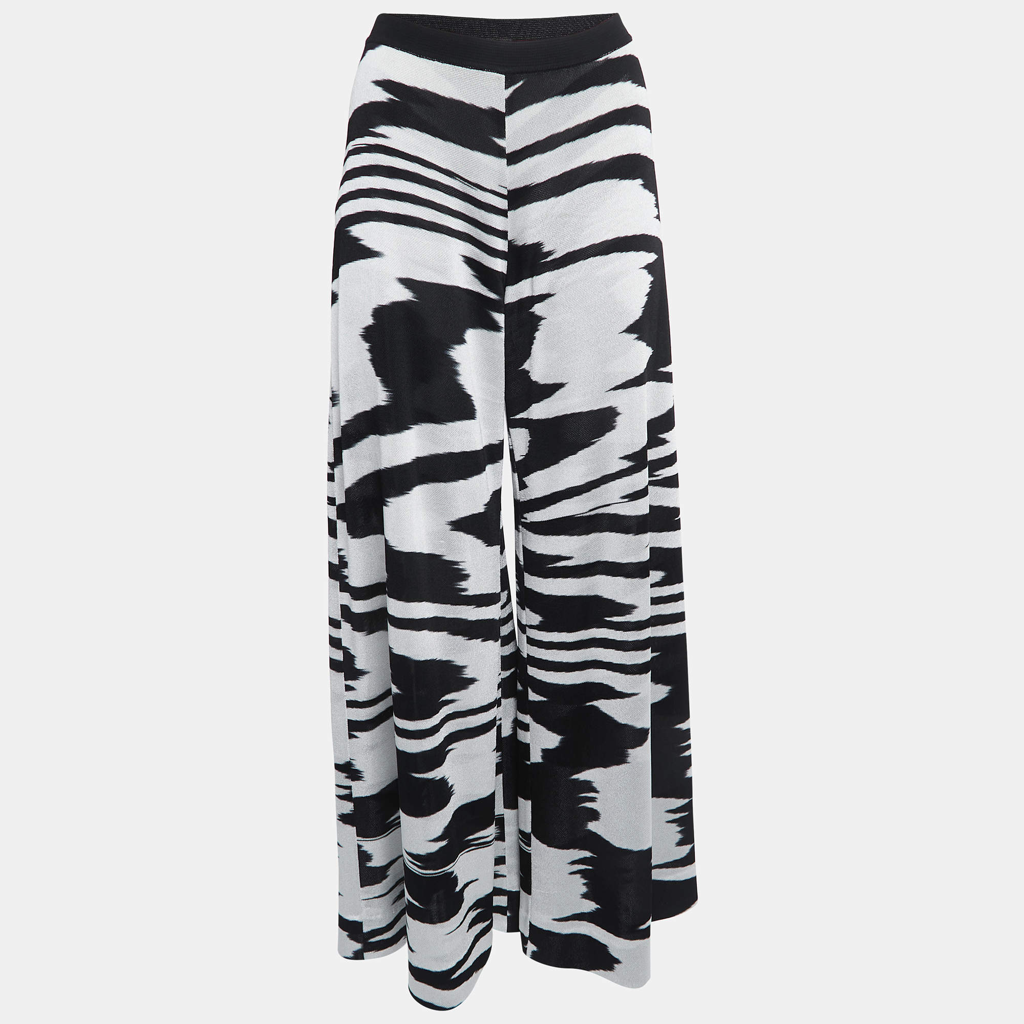 Missoni White/ Black Abstract Pattern Knit Wide Leg Pants M