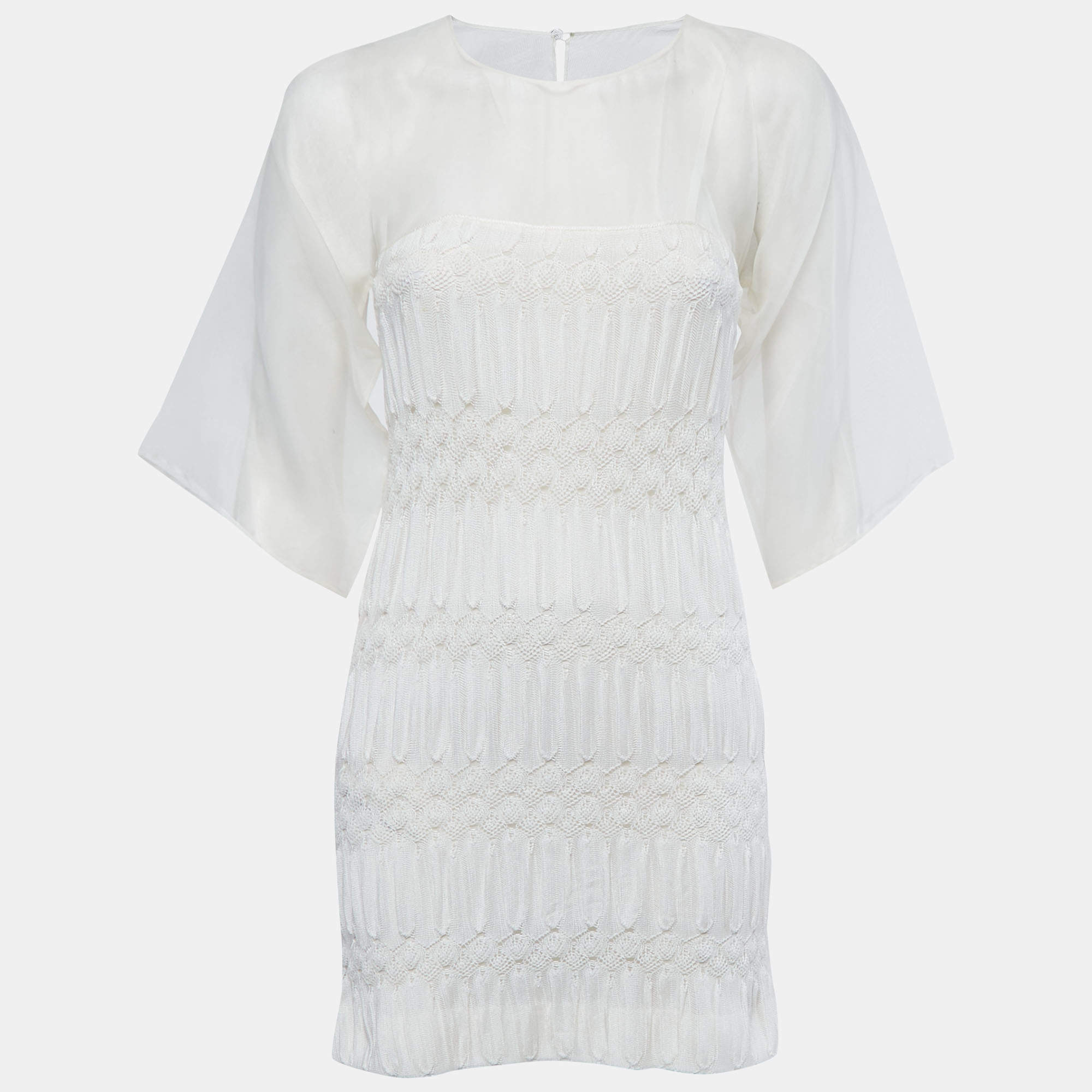 Pre Owned Missoni White Silk & Knit Mini Dress S