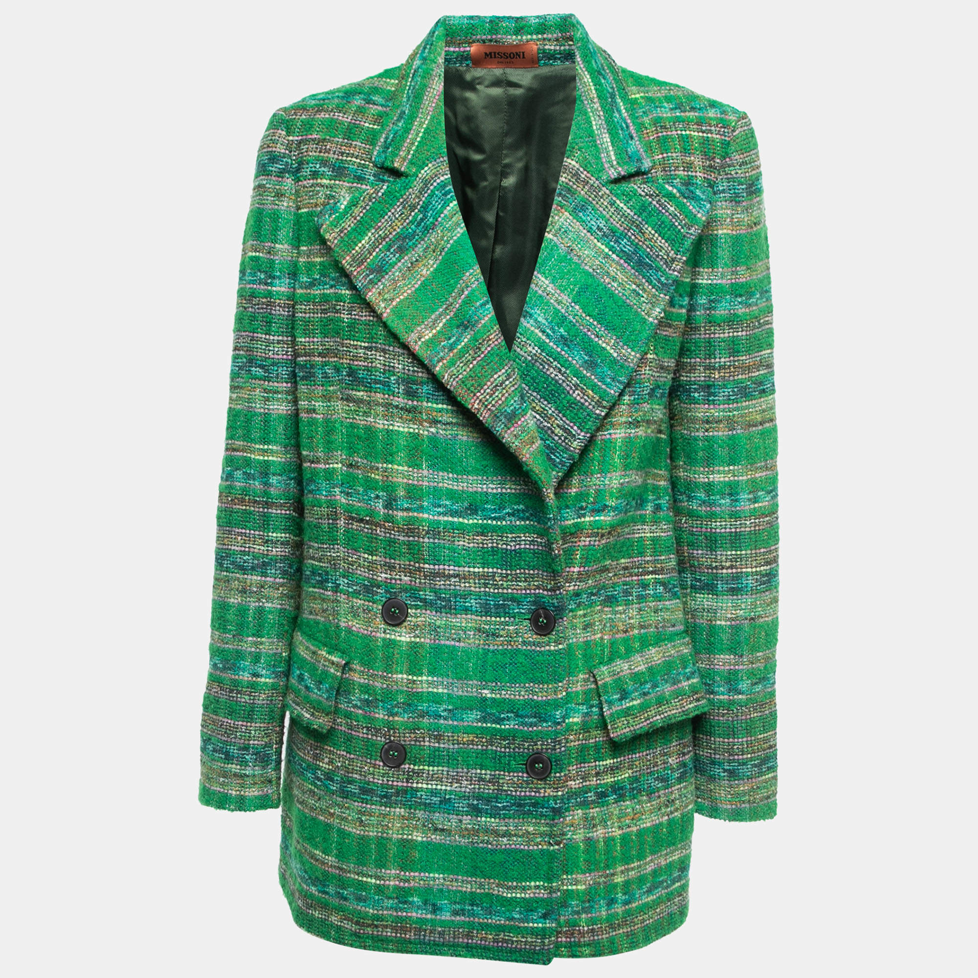 Pre Owned Missoni Green Tweed Double-Breasted Blazer M