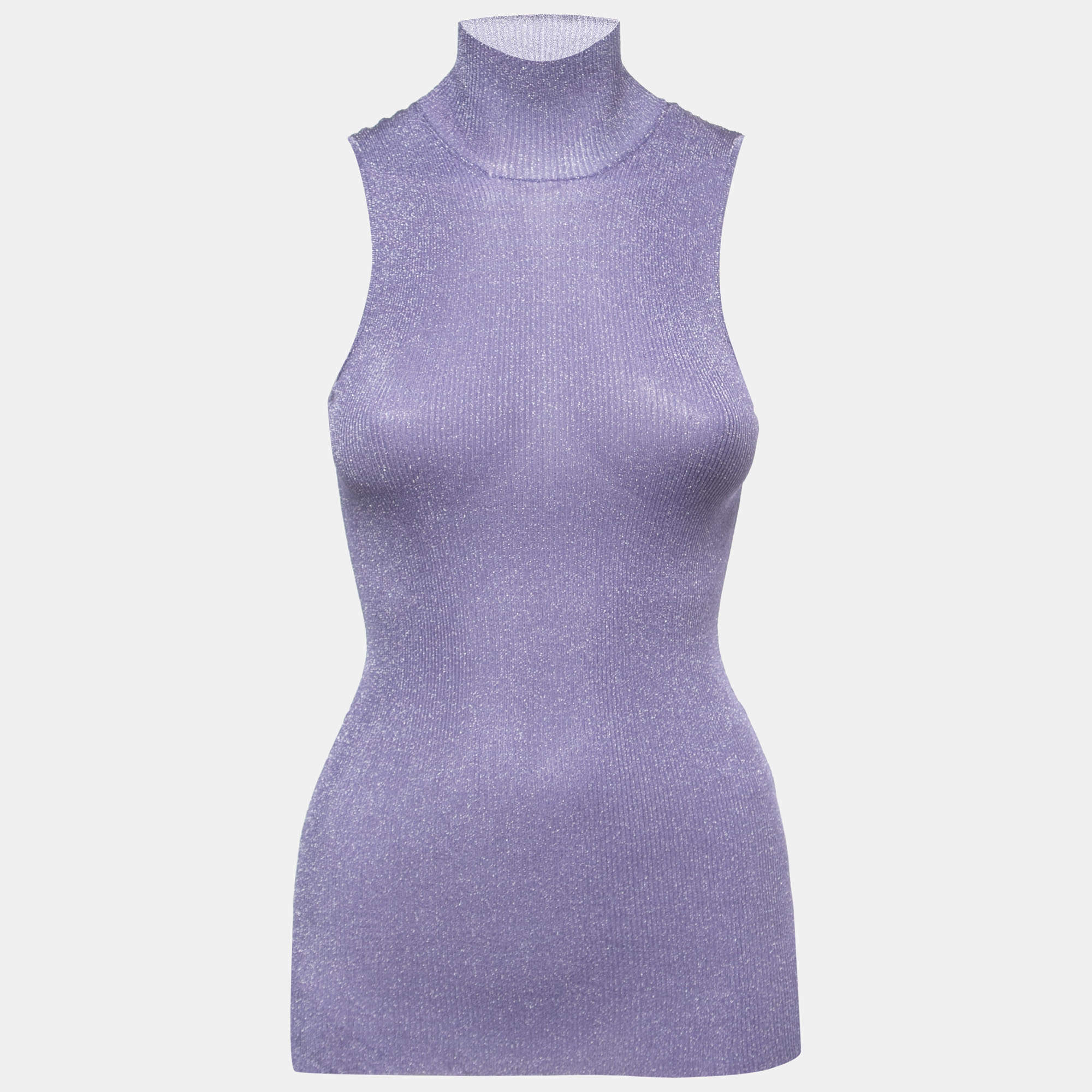 Pre Owned Missoni Purple Lurex Knit High Neck Sleeves Top M