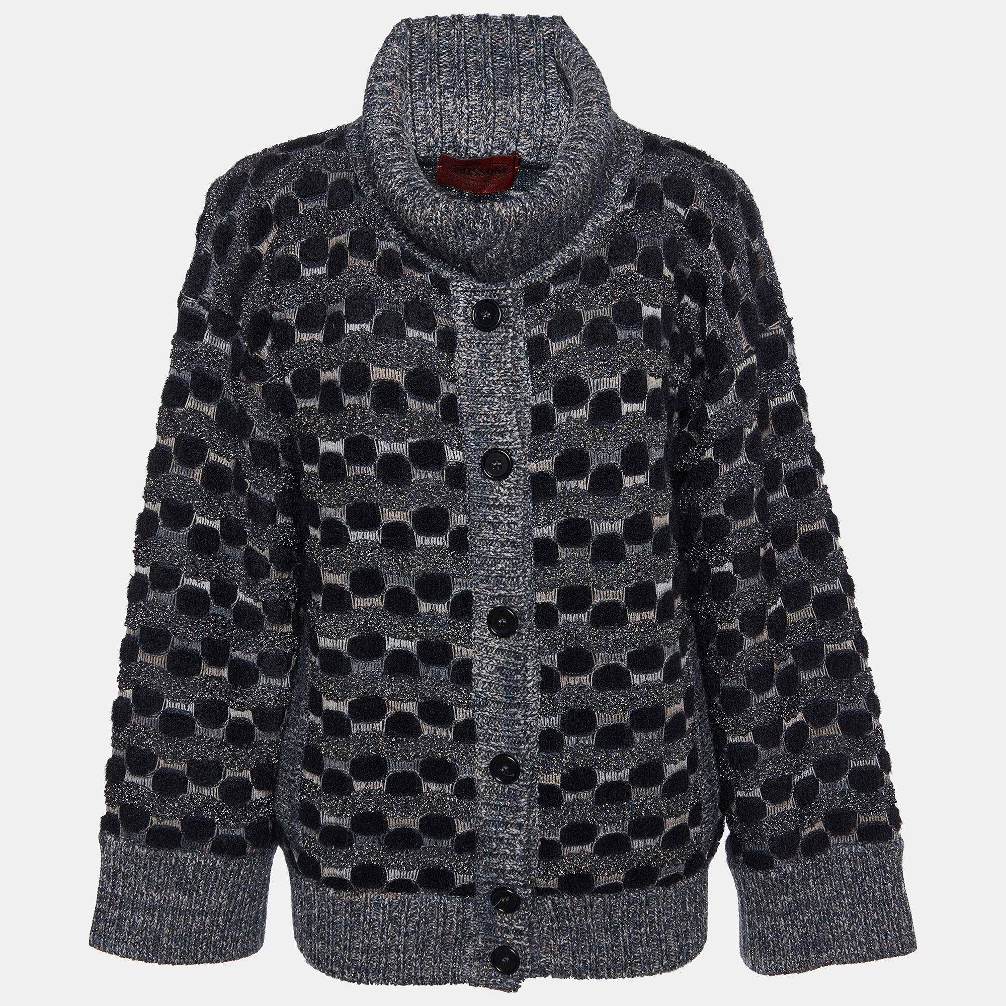Missoni Monochrome Patterned Lurex Knit Button Front Cardigan S